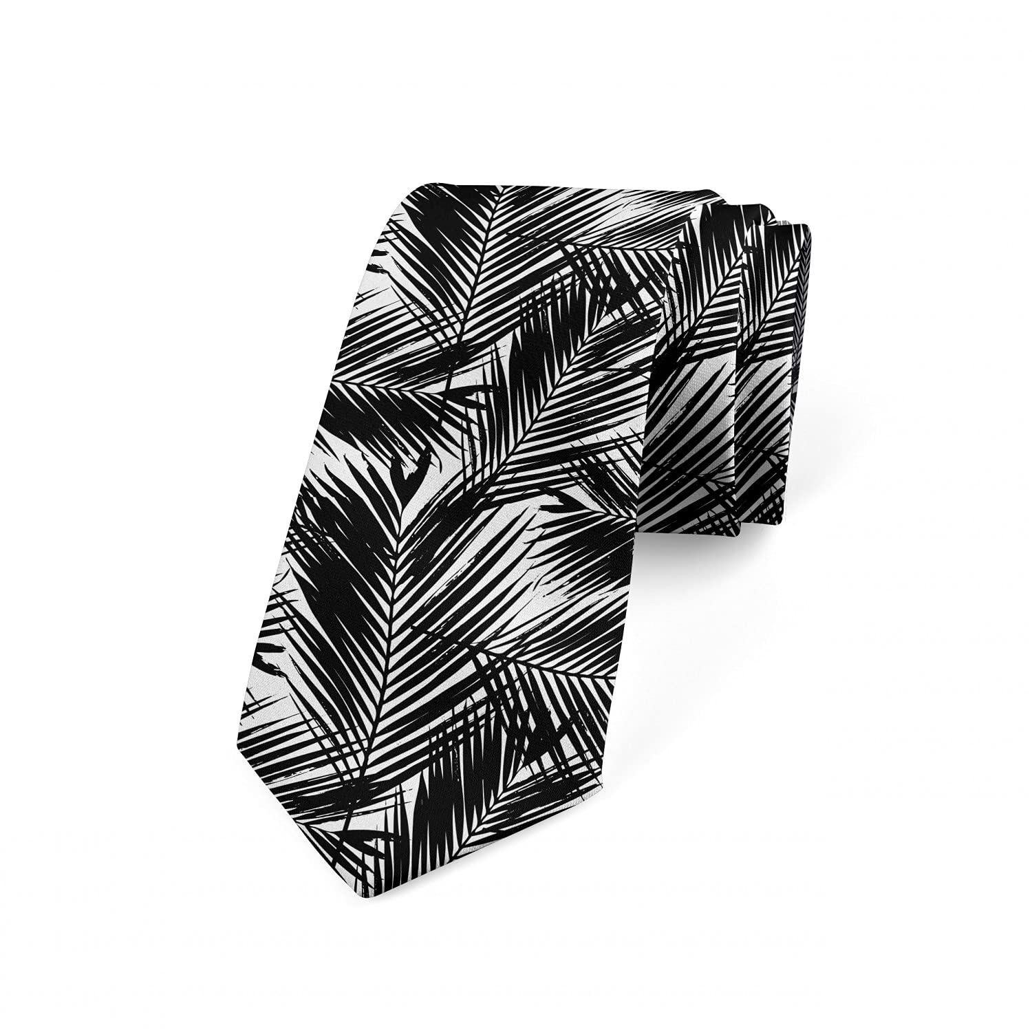 Ambesonne Men's Necktie - Stylish Fan Palm Leaves Design, 3.7