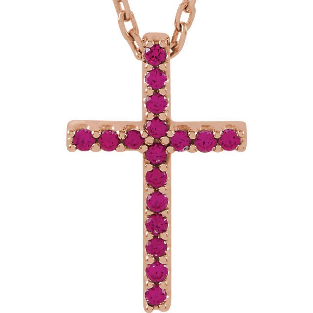 14KT Gold 0.17 CTW Genuine Ruby Petite Cross Necklace for Women - Elegant Religious Jewelry Gift for Baptism, First Communion & Everyday Wear