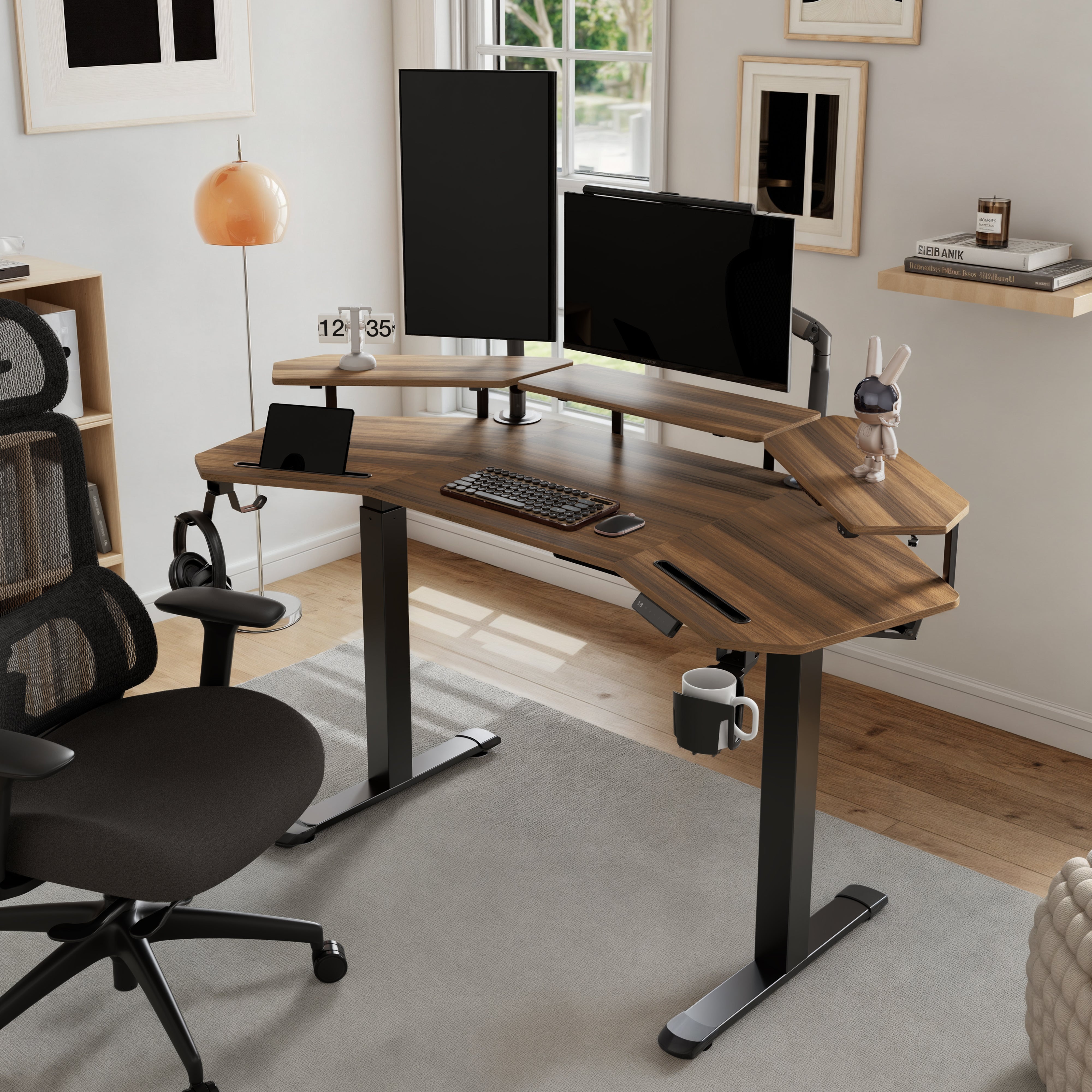 Aero Pro Wing Shaped Adjustable Standing Desk 63x23 Inches - Ergonomic Home Office Workstation for Remote Work & Gaming Setup