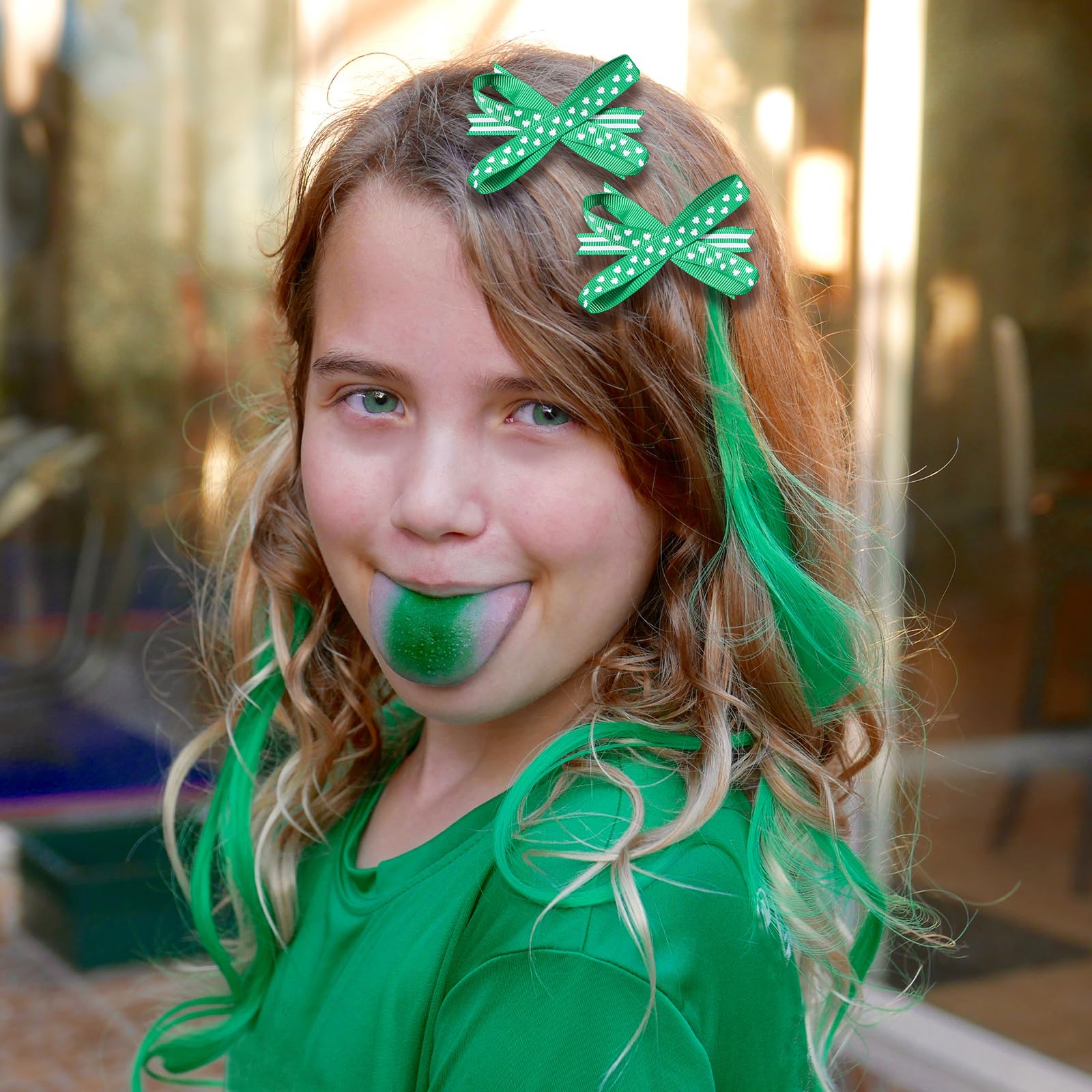 St. Patrick's Day Hair Bow Clips - Shamrock Alligator Barrettes, Irish Green Clover Hair Pins for Women, Girls, Teens & Toddlers - Perfect for St. Patty's Day Parties, Costumes & Cheerleading Accessories