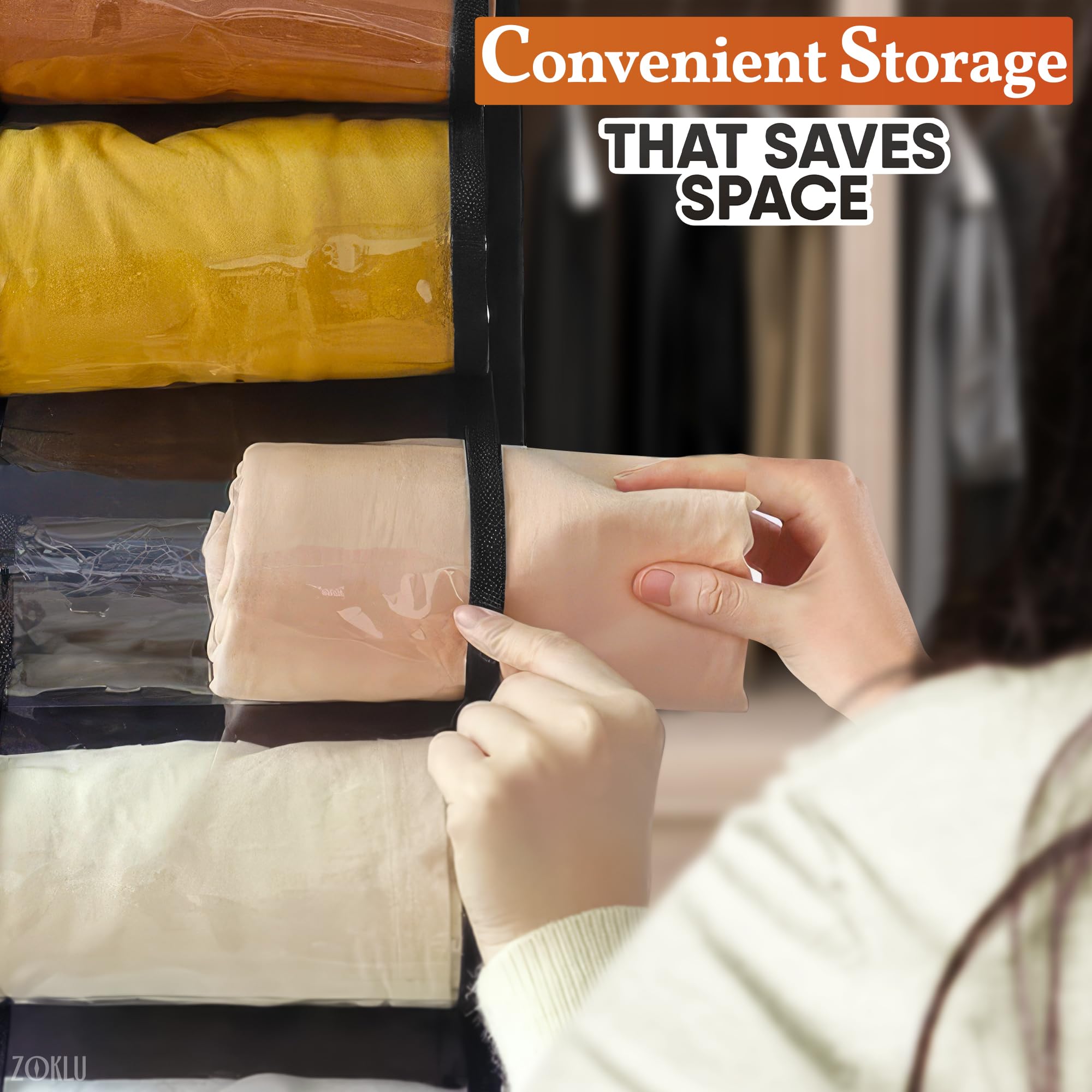 ZOKLU 24-Pocket Hanging Closet Organizer for Leggings & Clothes - Foldable Storage Bag with Roll Compartments, Space-Saving Wardrobe Organizer for Bedroom (Black) - Perfect for Organizing Pants, Scarves, Ties & Accessories