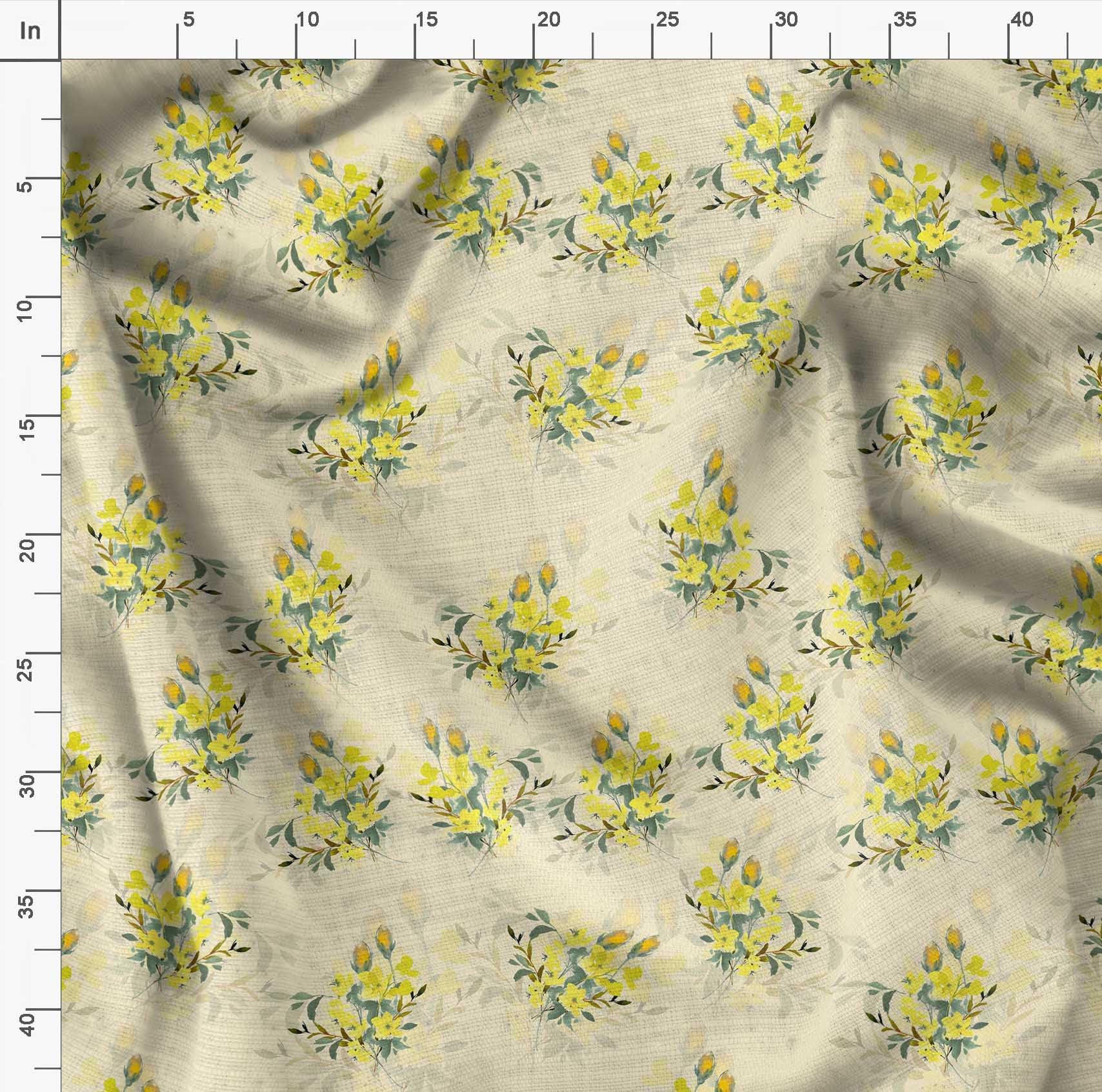 Soimoi Cotton Voile Fabric - Yellow Floral Print - 56