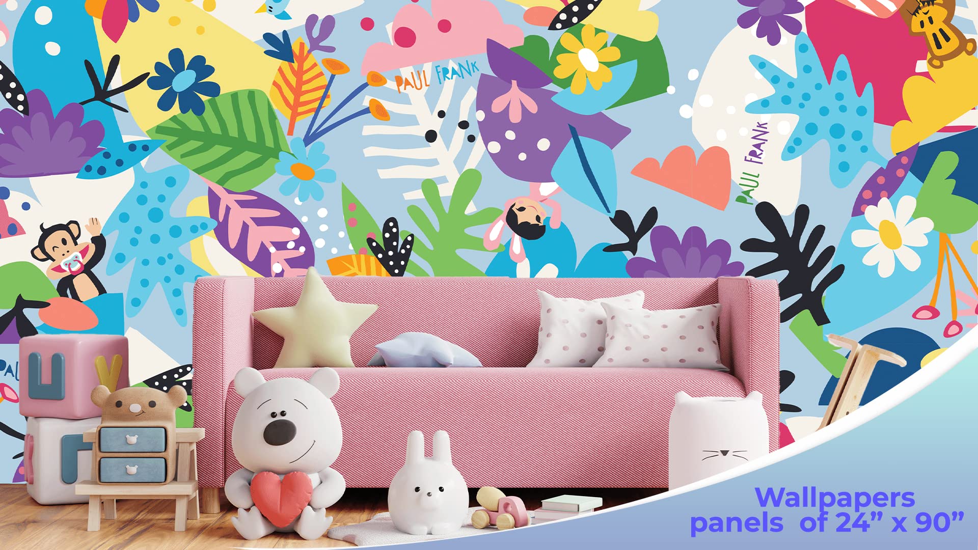Paul Frank Peel & Stick Wallpaper - Self-Adhesive Room Decor for Living Room & Interior Design | 8 Panels 24
