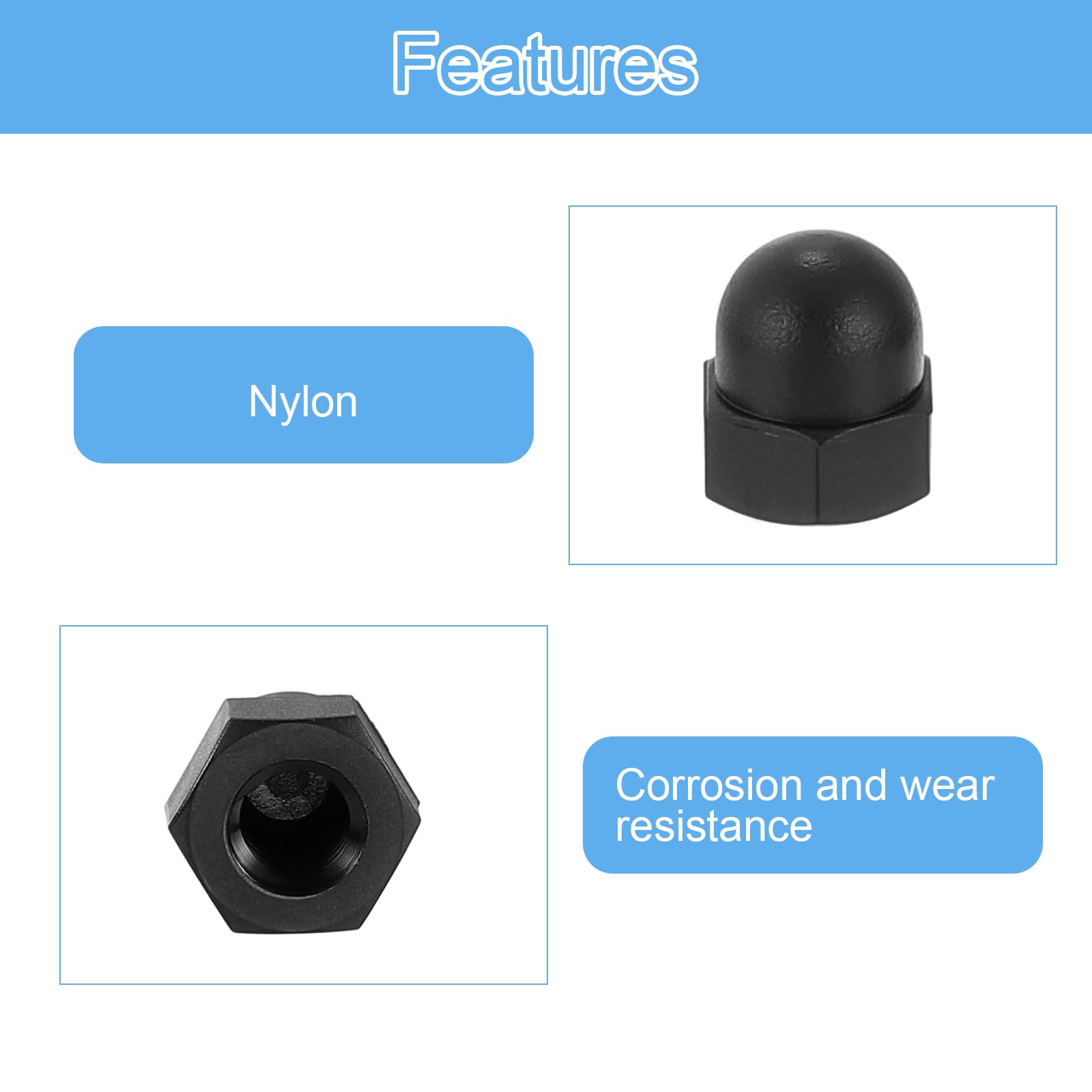 uxcell M6x1.0 Acorn Cap Nuts - 25Pcs Black Nylon Dome Head Cover Nuts for Bolt Protection | DIY Furniture, Automotive & Machinery Applications