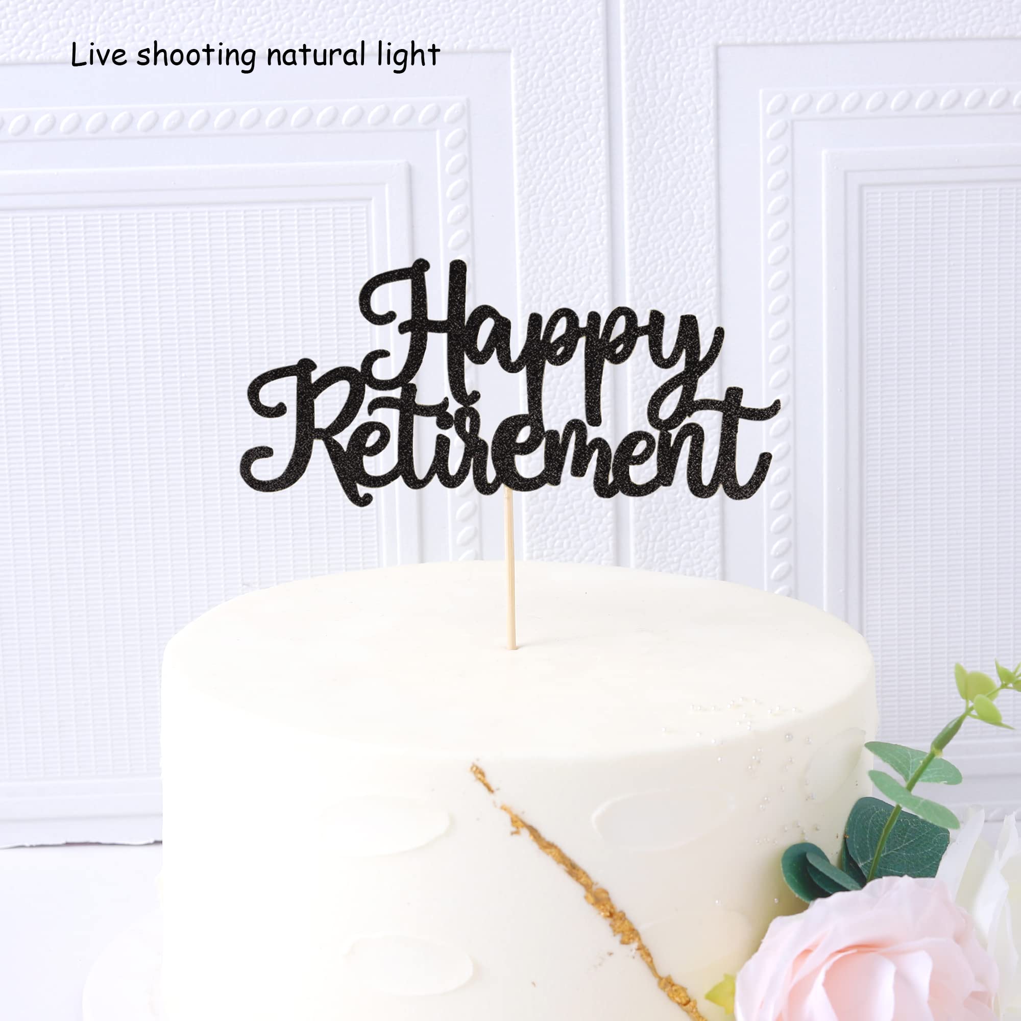 1 Pack Happy Retirement Cake Topper - Glitter Retired Cake Pick - Retirement Birthday Party Cake Decoration Supplies - Black - Perfect for Retirement Parties, Office Celebrations & Farewell Cakes