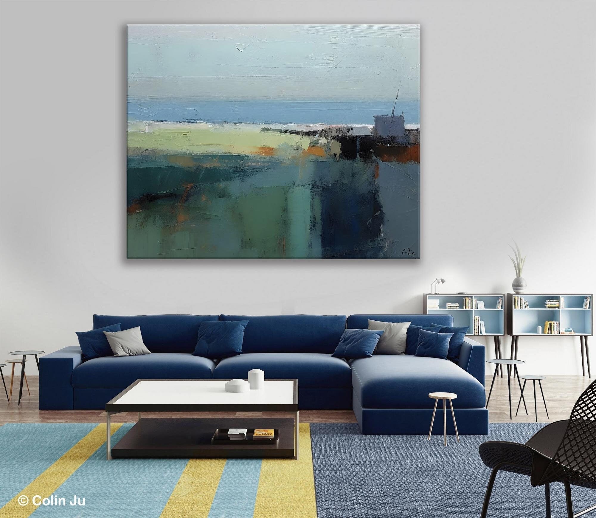 Modern Abstract Landscape Acrylic Painting on Canvas - Handmade Wall Art for Living Room, Bedroom & Office Decor - Contemporary Home Decor Gift Idea