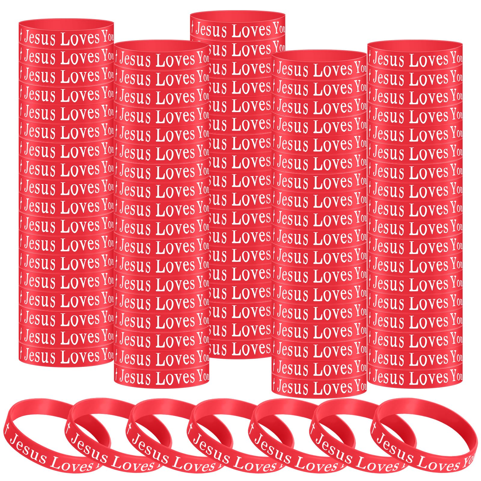 50 Pcs Jesus Loves You Silicone Wristbands - Christian Motivational Rubber Bracelets for Men & Women - Religious Inspirational Jewelry - Church Gifts & Party Favors (Red) - Perfect for Worship Services, Bible Study Groups & Christian Events