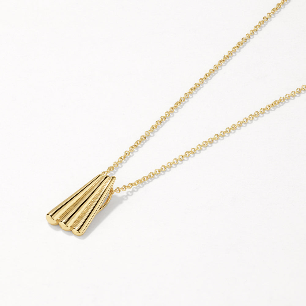 Elegant Gold Ribbed Fan Pendant Necklace for Women - Perfect for Parties, Weddings & Evening Events
