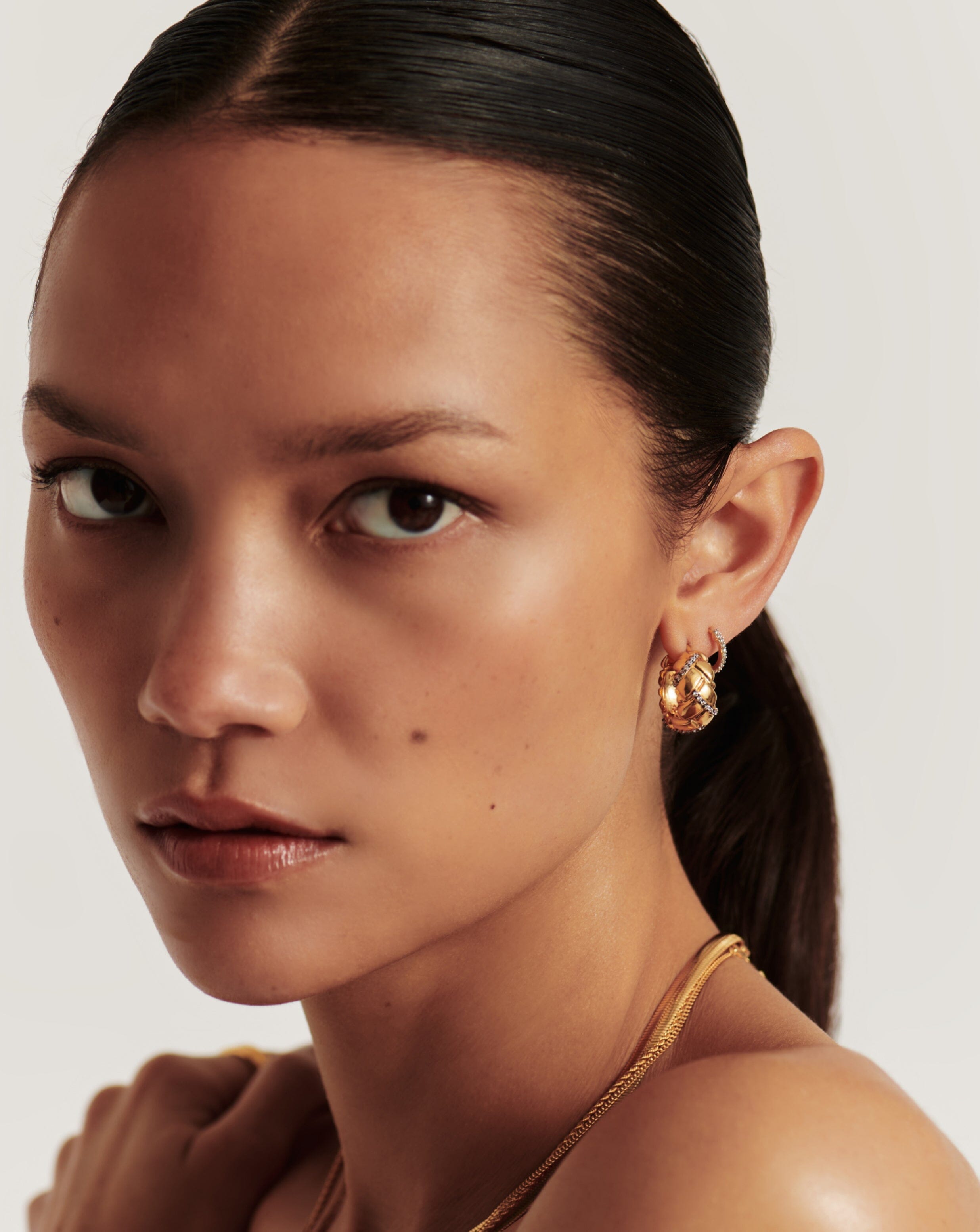 Lucy Williams Pave Waffle Hoop Earrings for Women - 14K Gold Plated Cubic Zirconia Huggie Hoops - Perfect for Parties, Weddings & Everyday Wear