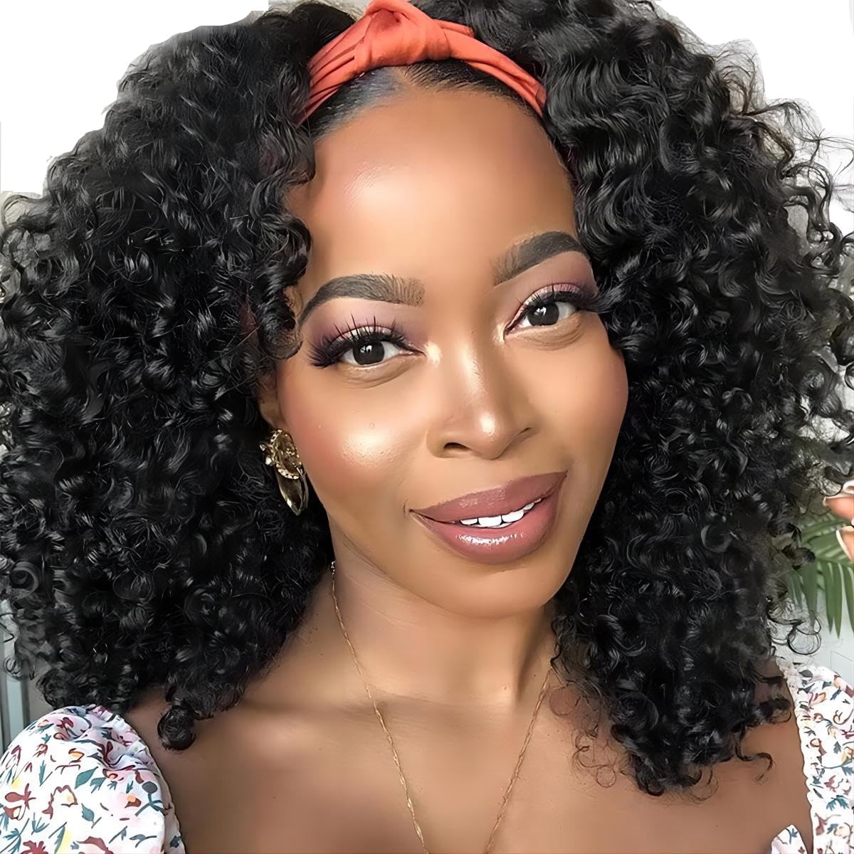ISEE Headband Wig Human Hair Kinky Curly Wigs for Black Women - Glueless No Lace Front 180% Density 22 Inch Natural Black Hair - Perfect for Daily Wear, Parties & Protective Styling