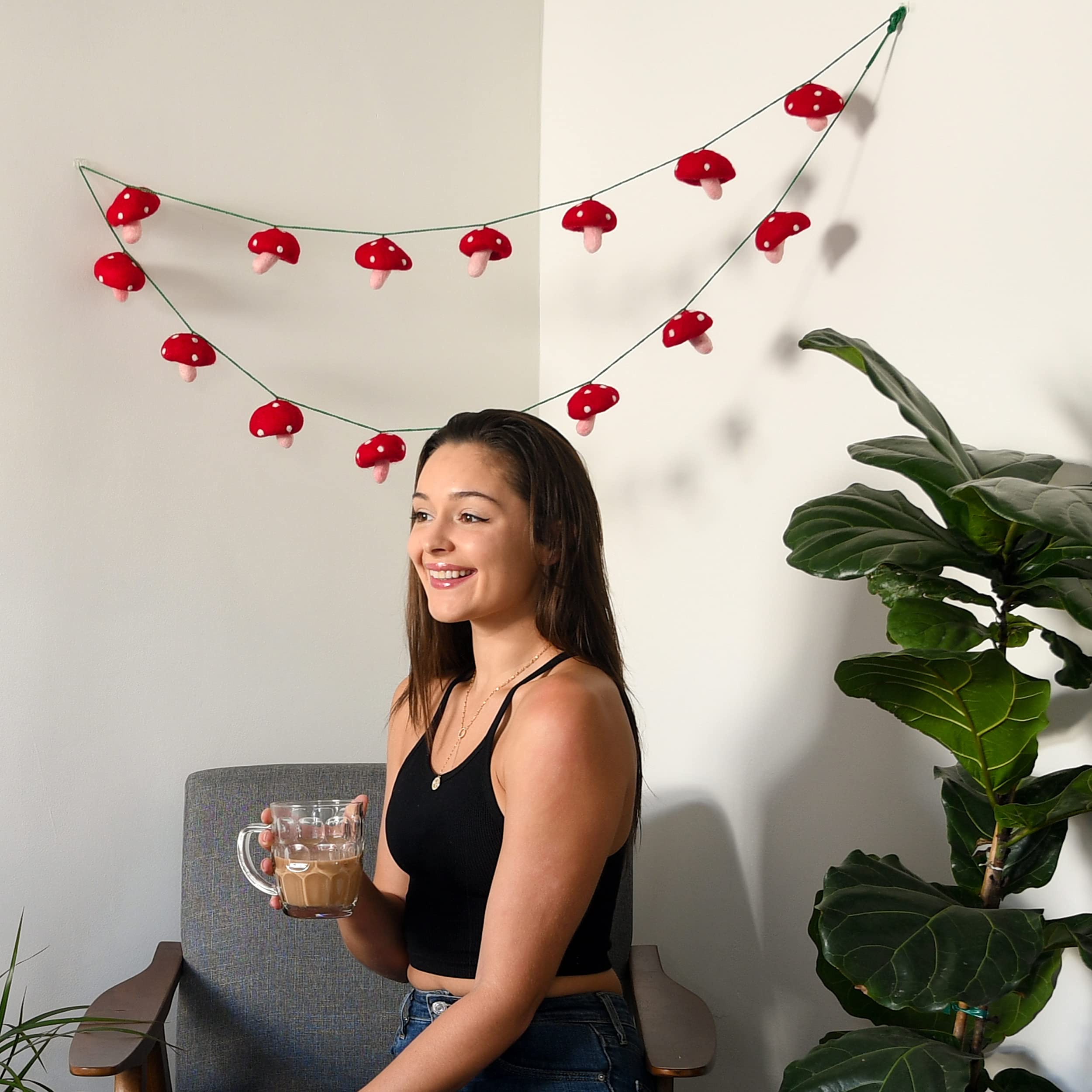 Red Felt Mushroom Garland for Christmas Decor
