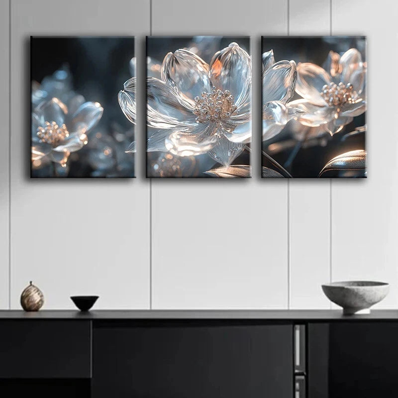 3-Piece Abstract Blue and White Floral Metal Wall Art - Ready to Hang Modern Home Decor for Living Room, Bedroom & Office