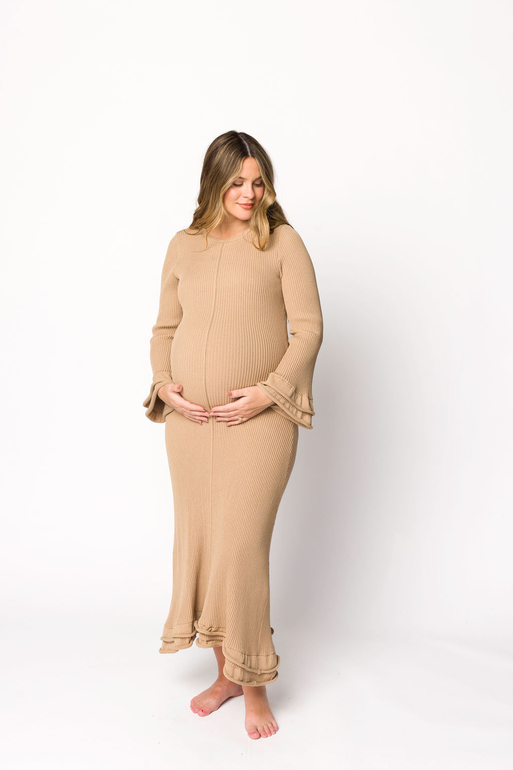 Arlet Maternity Dress in Taupe - Bump Friendly Pregnancy Outfit for Work, Dates & Special Occasions