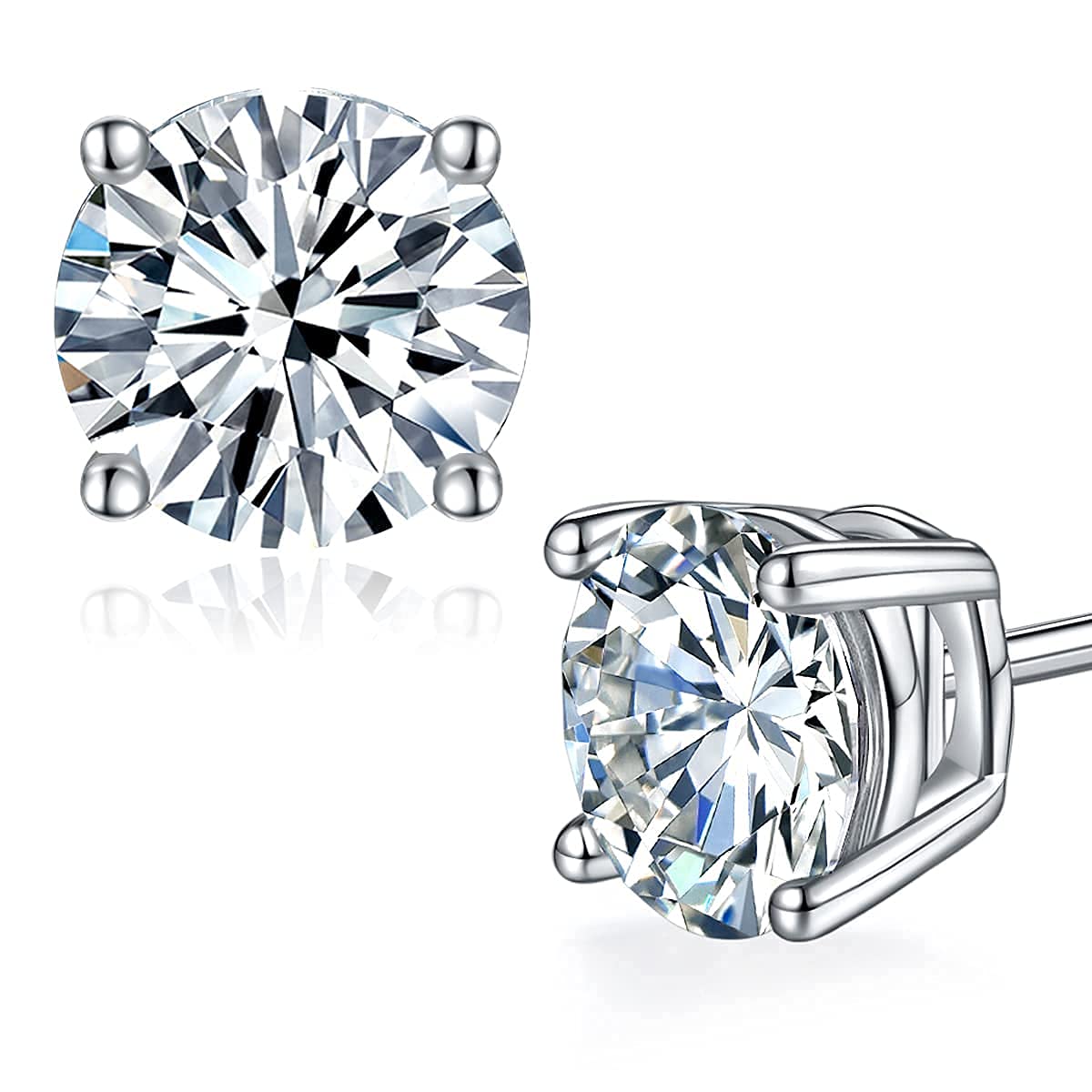 Moissanite Stud Earrings for Women & Men - Lab Created 1.5ct Round Cut 18K White Gold Plated 925 Sterling Silver Earrings | Perfect Anniversary Gift, Birthday Present & Everyday Luxury Jewelry