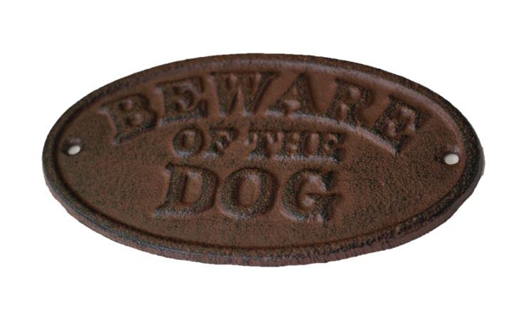 Vintage Cast Iron Beware of The Dog Sign - Rustic Wall Decor for Home, Farmhouse, or Garden - Perfect for Outdoor Warning & Country Style Decoration