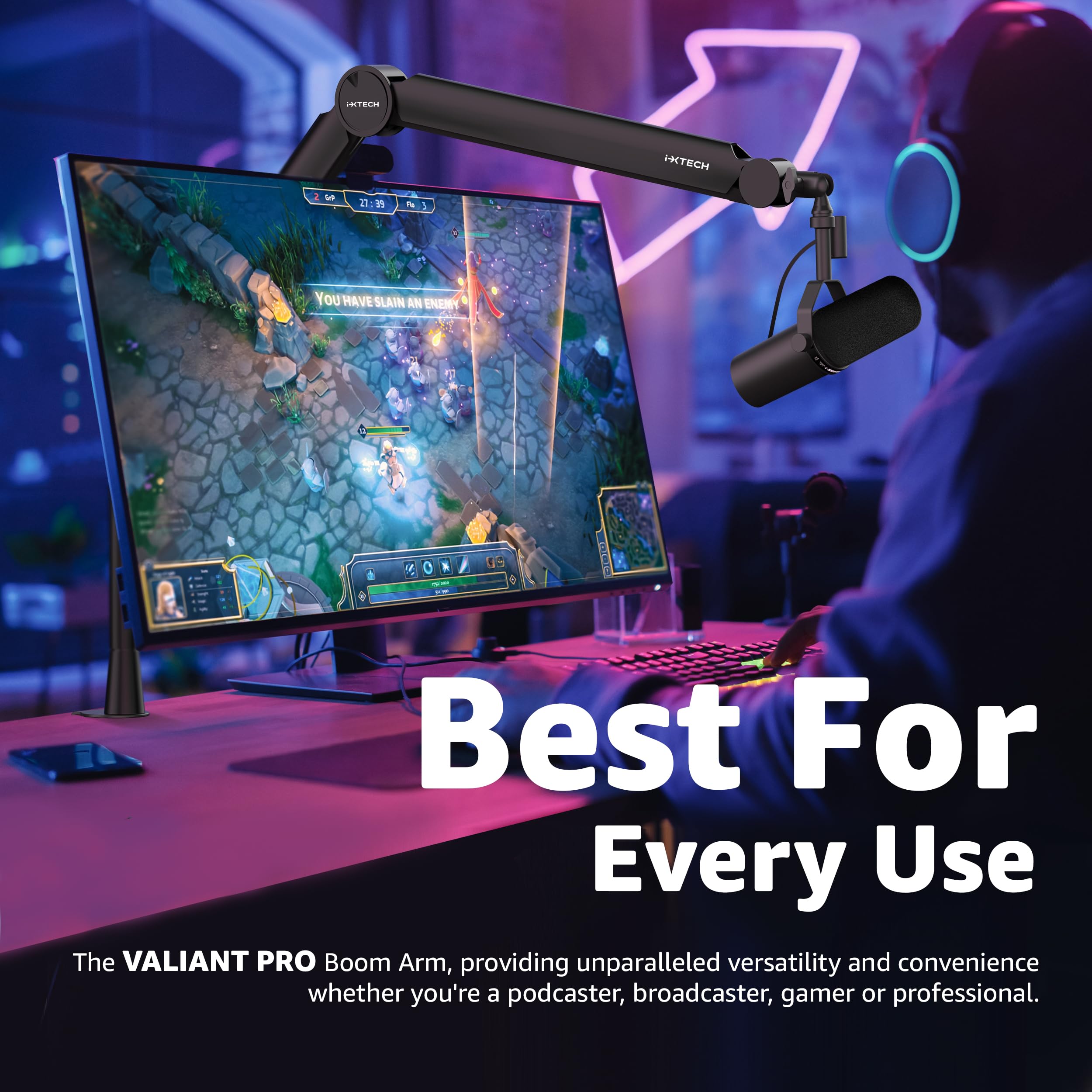 IXTECH 360° Rotatable Microphone Boom Arm with Desk Mount - Fully Adjustable Mic Stand for Podcasting, Streaming, Gaming & Studio Recording - Sturdy Universal Mic Arm for Home Office & Professional Use
