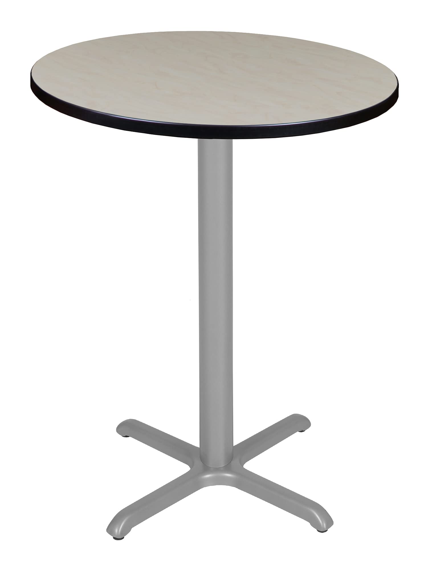 Regency Via Round Café High X-Base Table - 30 Inch Height, Maple Wood Top with Grey Metal Base - Perfect for Coffee Shops, Restaurants & Home Breakfast Nooks