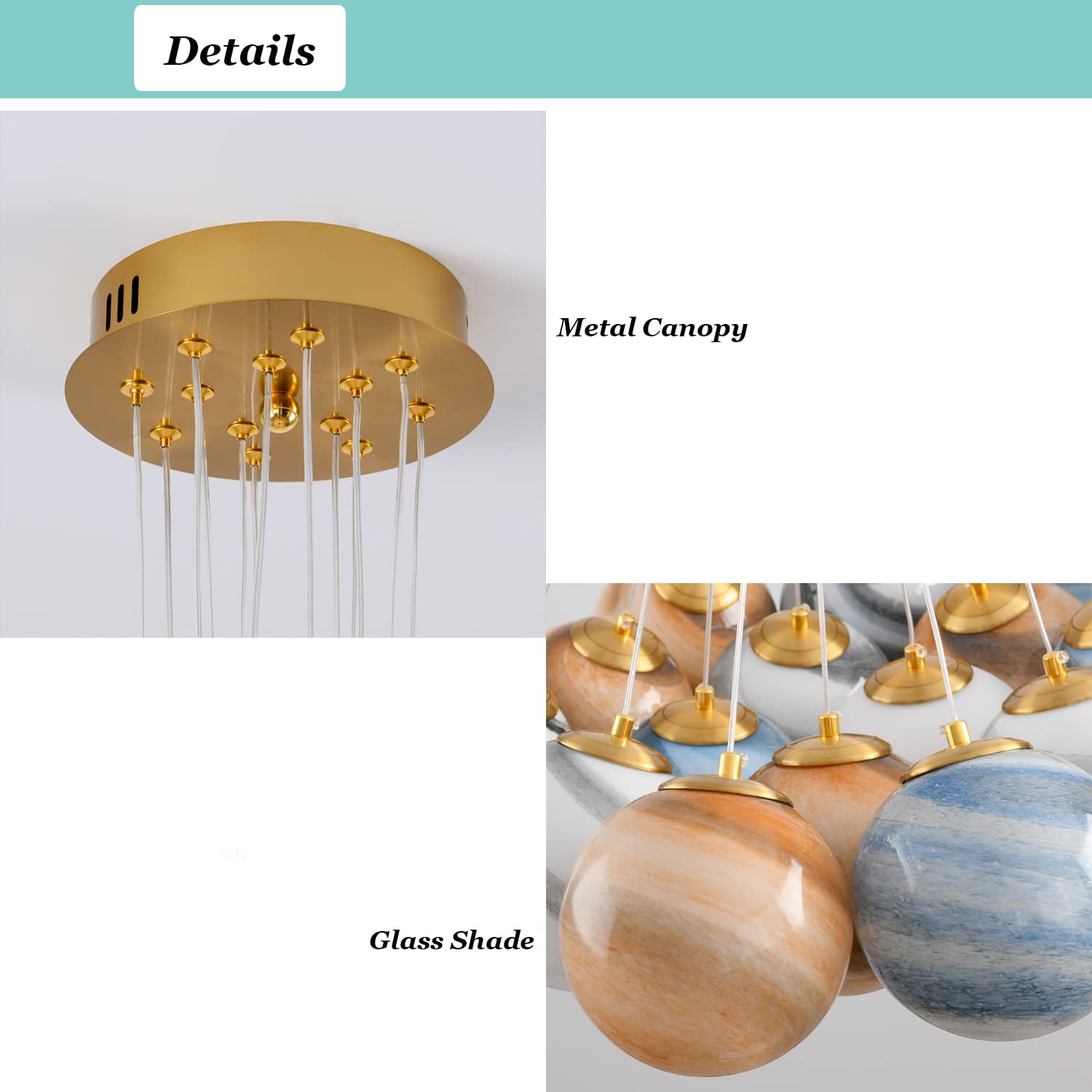 Unique Planet Chandelier - Bubbles Ball Shape Glass Pendant Light Fixture - 7-Light Decorative Ceiling Chandelier for Dining Room, Bedroom & Living Room Lighting