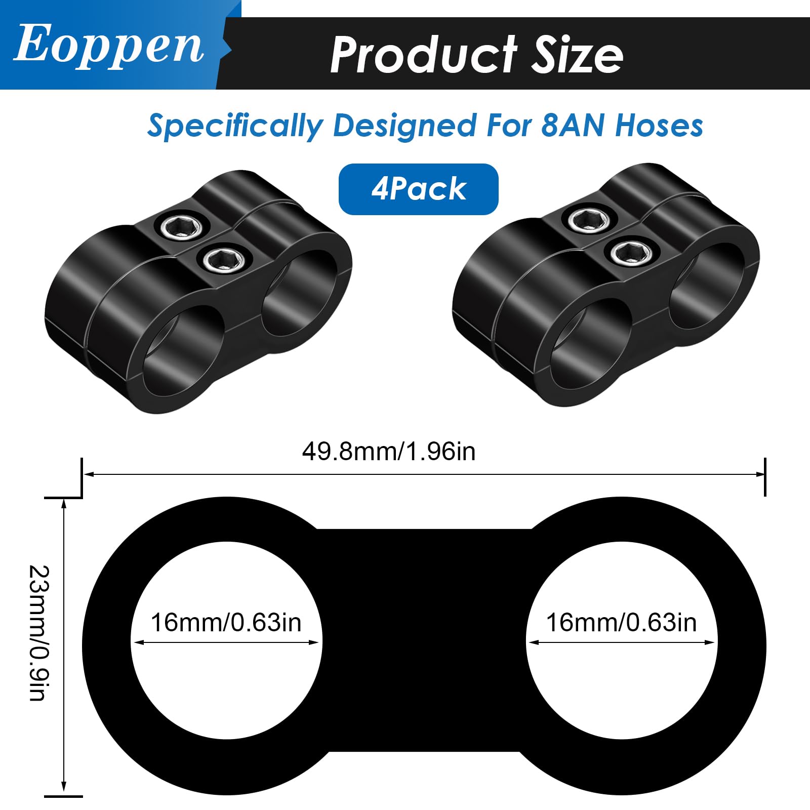 8AN Fuel Line Clamp - 4Pcs Aluminum Hose Fitting Adapter for 1/2