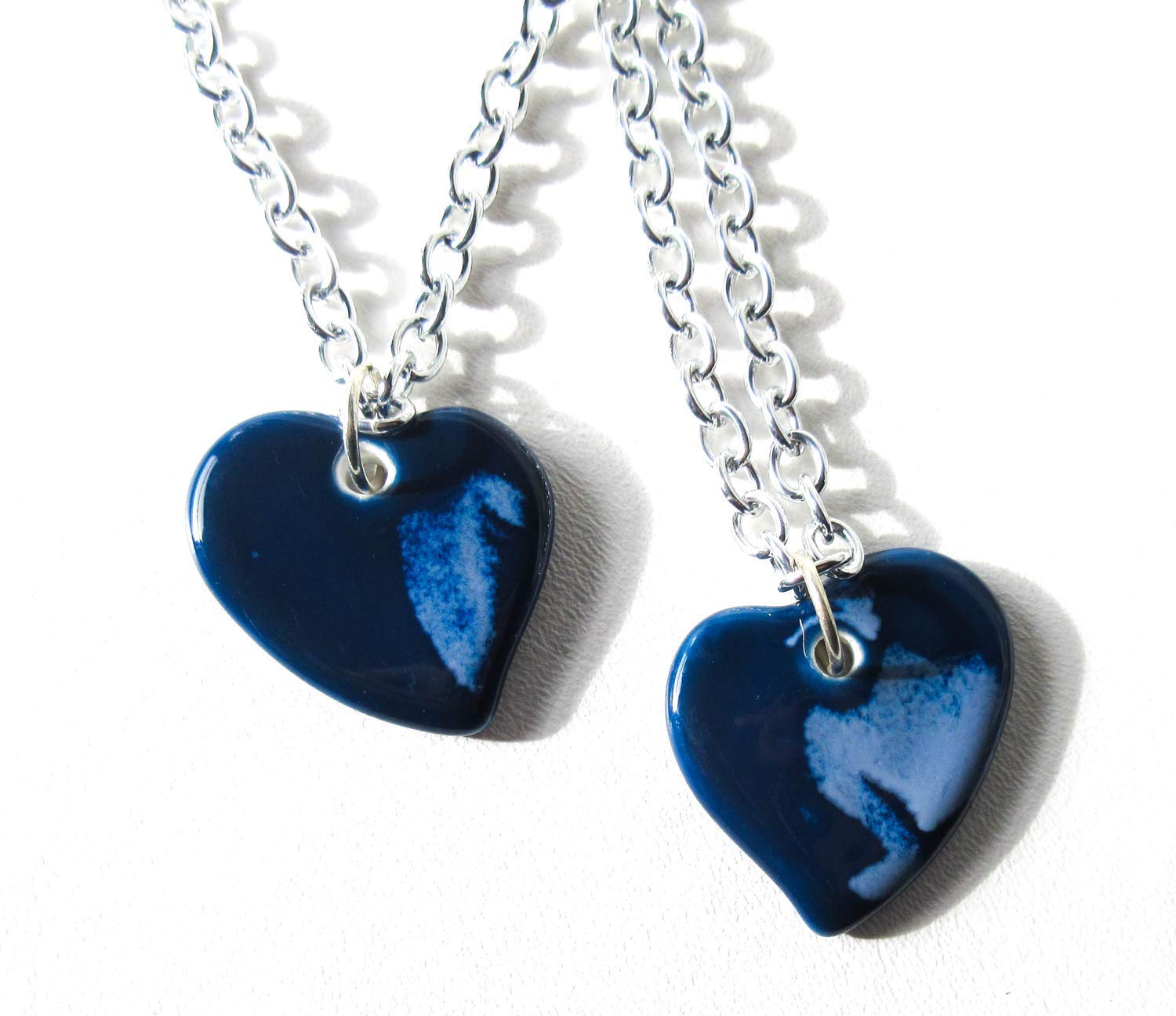 Blue Ceramic Heart Necklace with Silver Tone Chain - Elegant Jewelry Gift for Women, Perfect for Valentine's Day, Anniversary & Everyday Wear