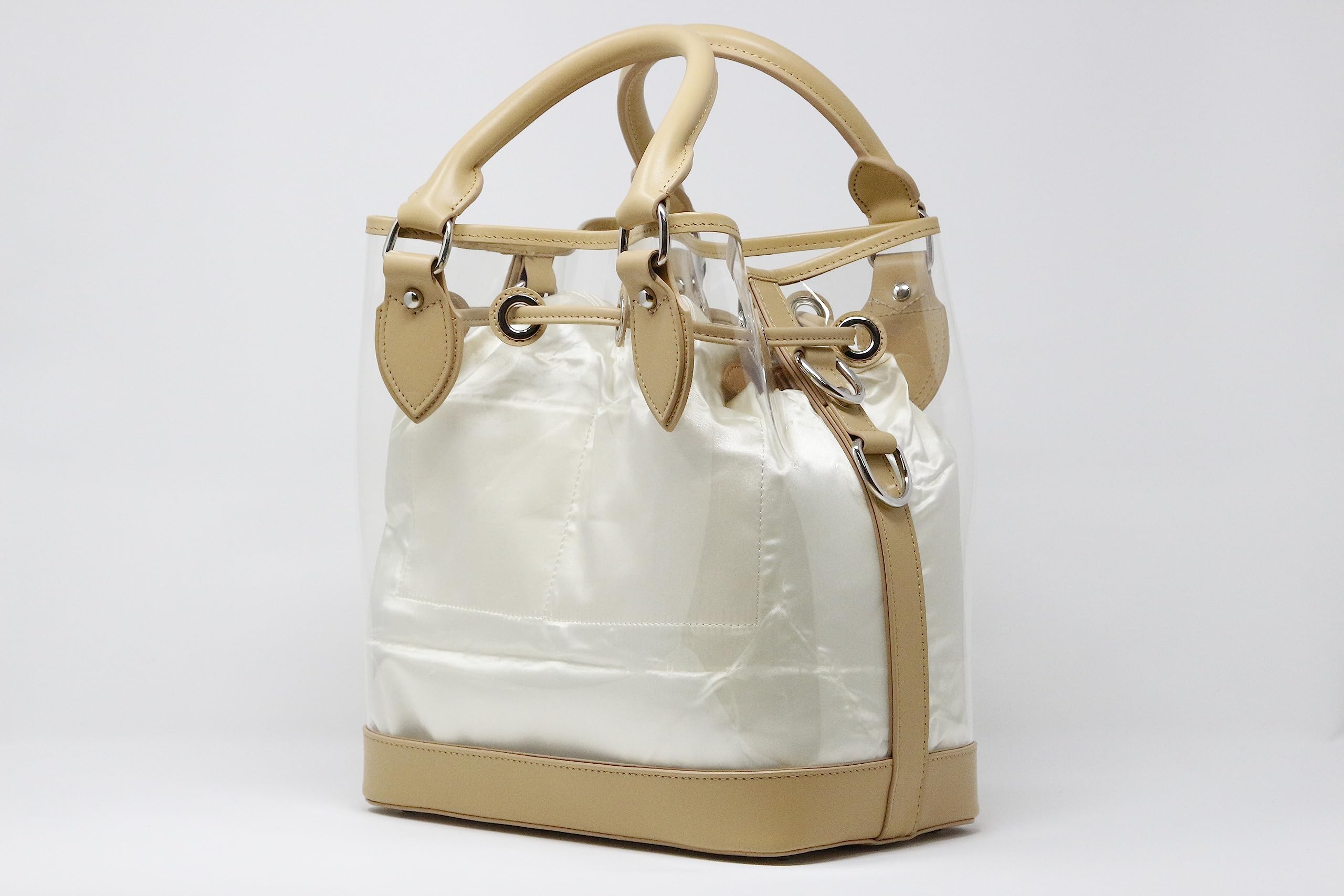 DOMINIE Clear Tote Bag with Leather Trim & Removable Interchangeable Liner - Perfect for Travel, Work, and Everyday Use
