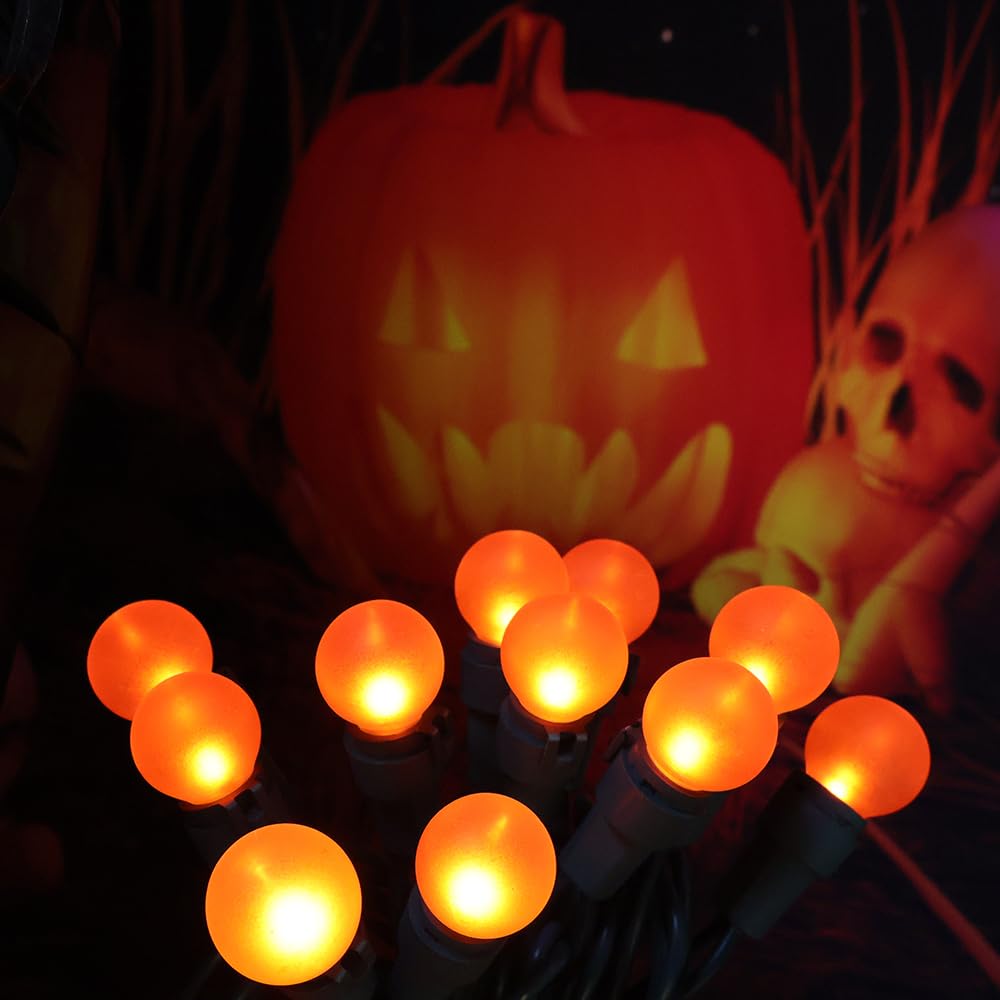 Orange Halloween Lights G15 Glass Frosted Globe Lights - 50 LED 13.5ft Waterproof String Lights for Indoor/Outdoor Decor - Perfect for Halloween Trees, Christmas, Thanksgiving & Holiday Parties