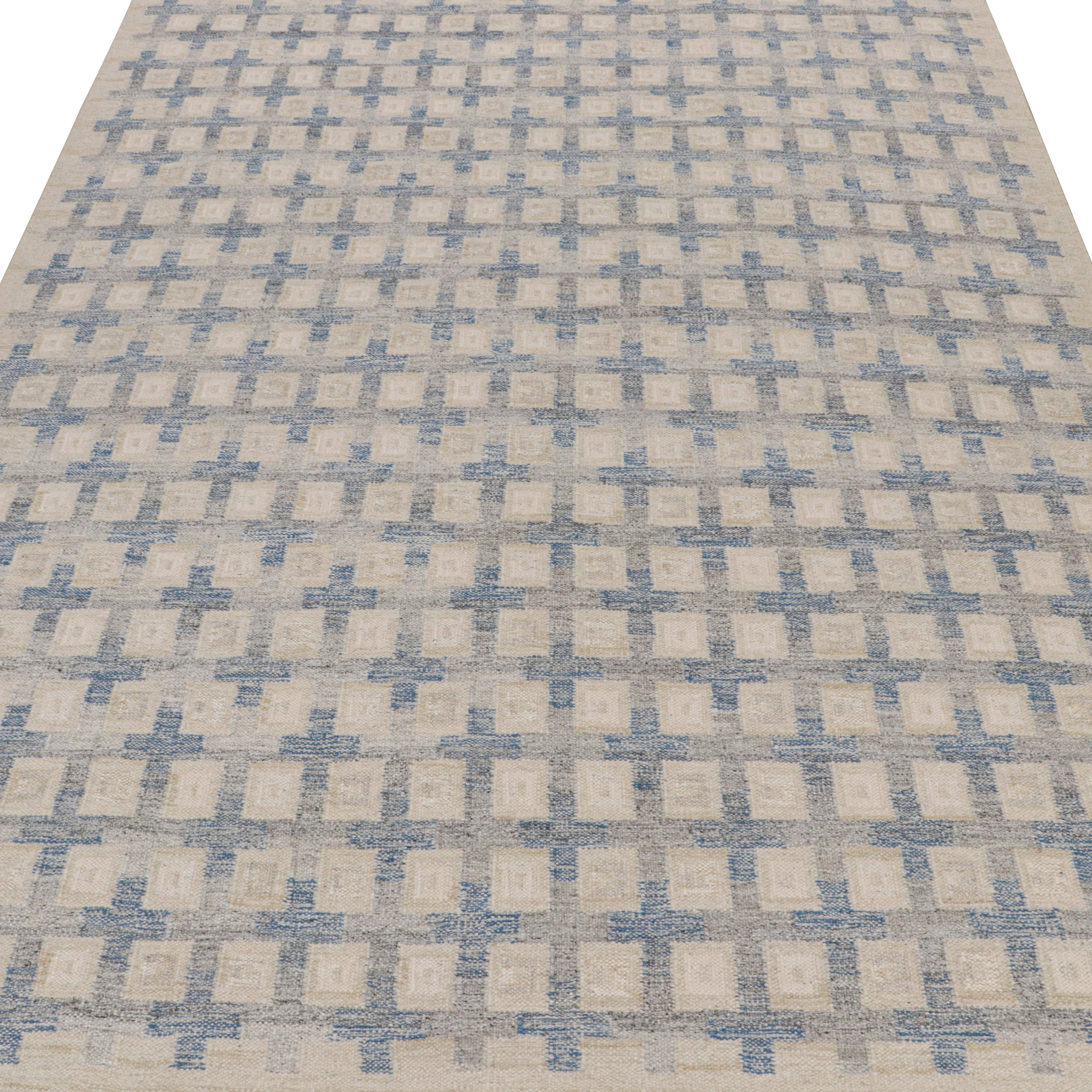 Premium Blue Swedish Flatweave Rug 10'1 x 14' - Handmade Scandinavian Design for Living Room, Bedroom & Dining Area Decor
