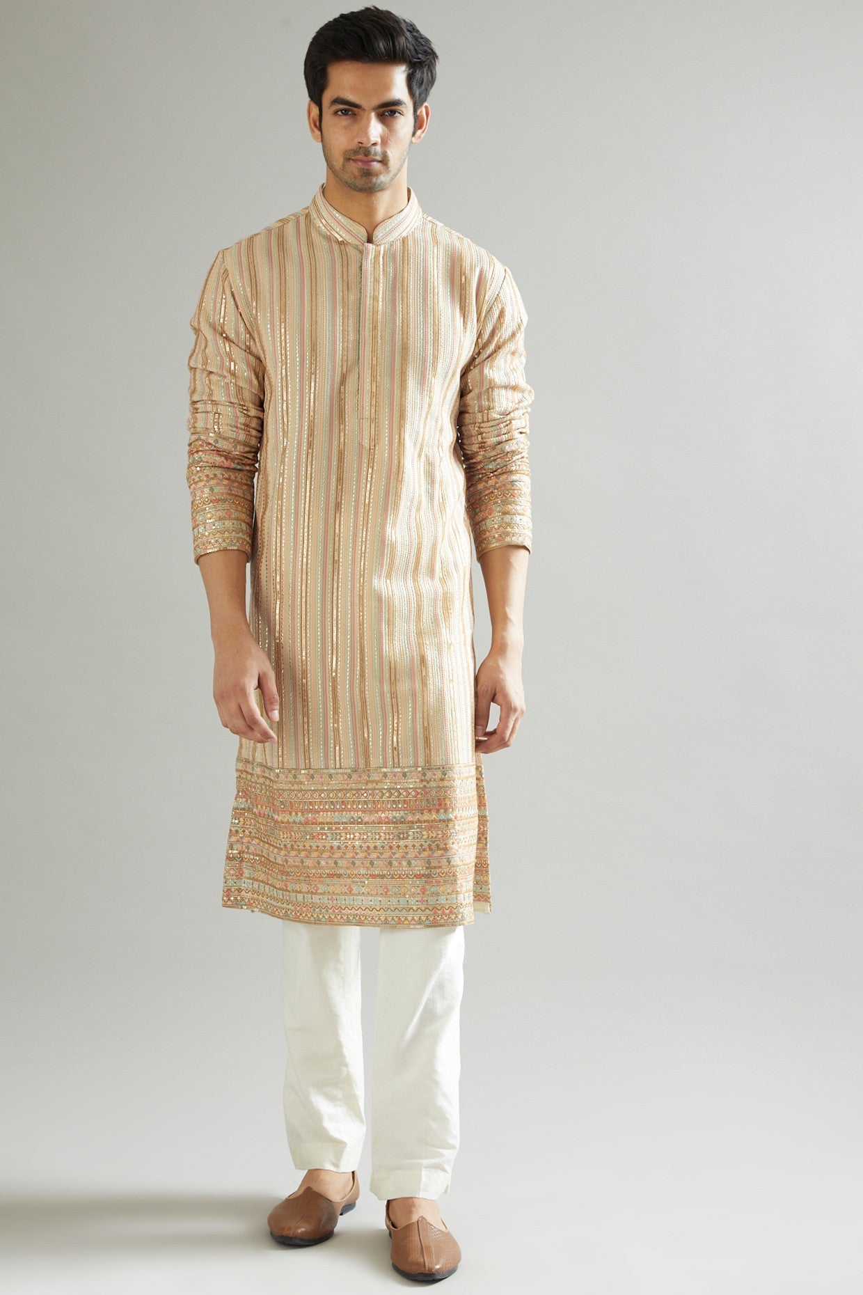 Elegant Nude Thread Embroidered Kurta for Women | Traditional Indian Ethnic Wear | Perfect for Festivals, Weddings & Casual Outings