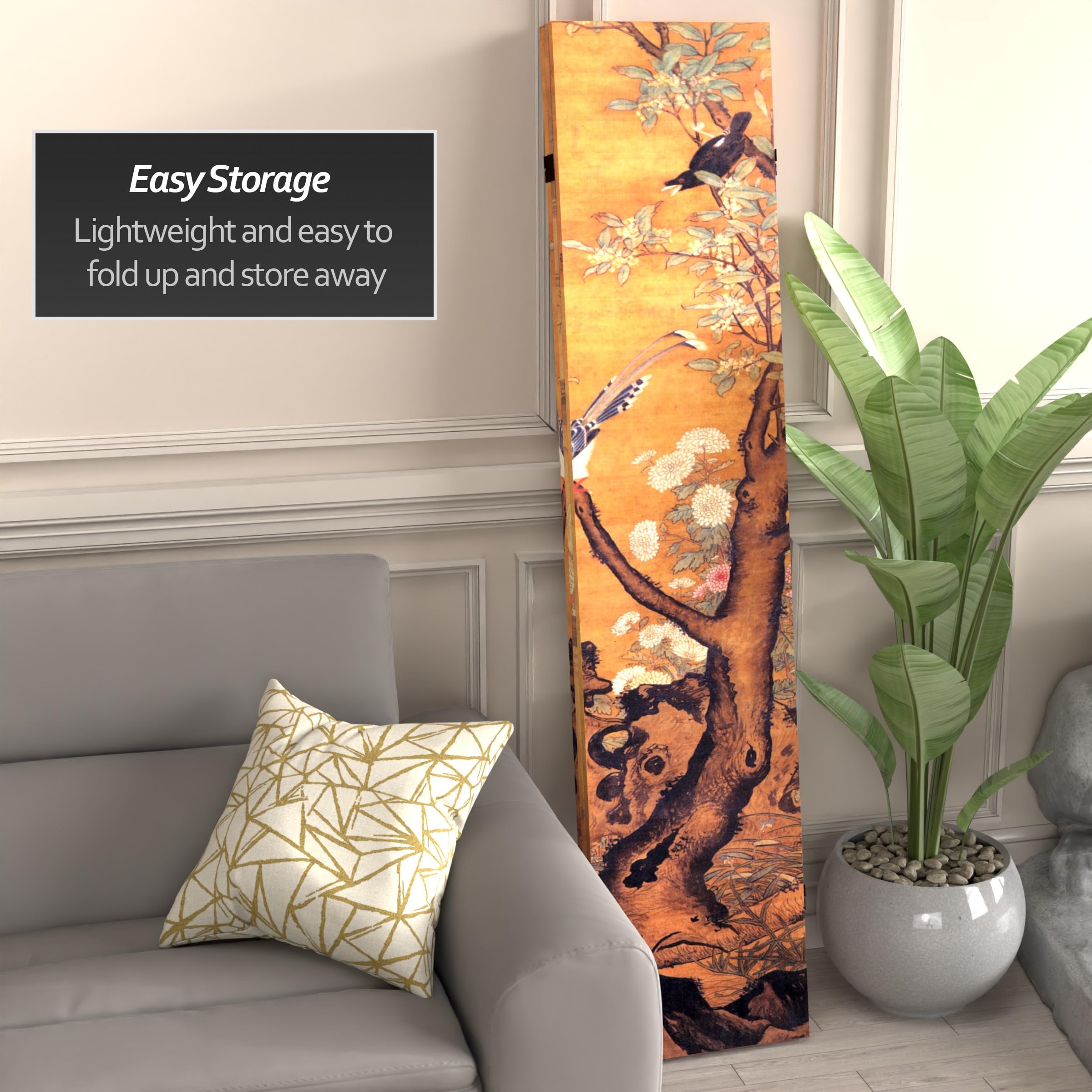 6 ft. Tall Double Sided Chinese Landscape Canvas Room Divider - Handcrafted Oriental Folding Screen with Brown Wood Frame | Perfect for Home Decor, Office Partition & Asian-Themed Spaces