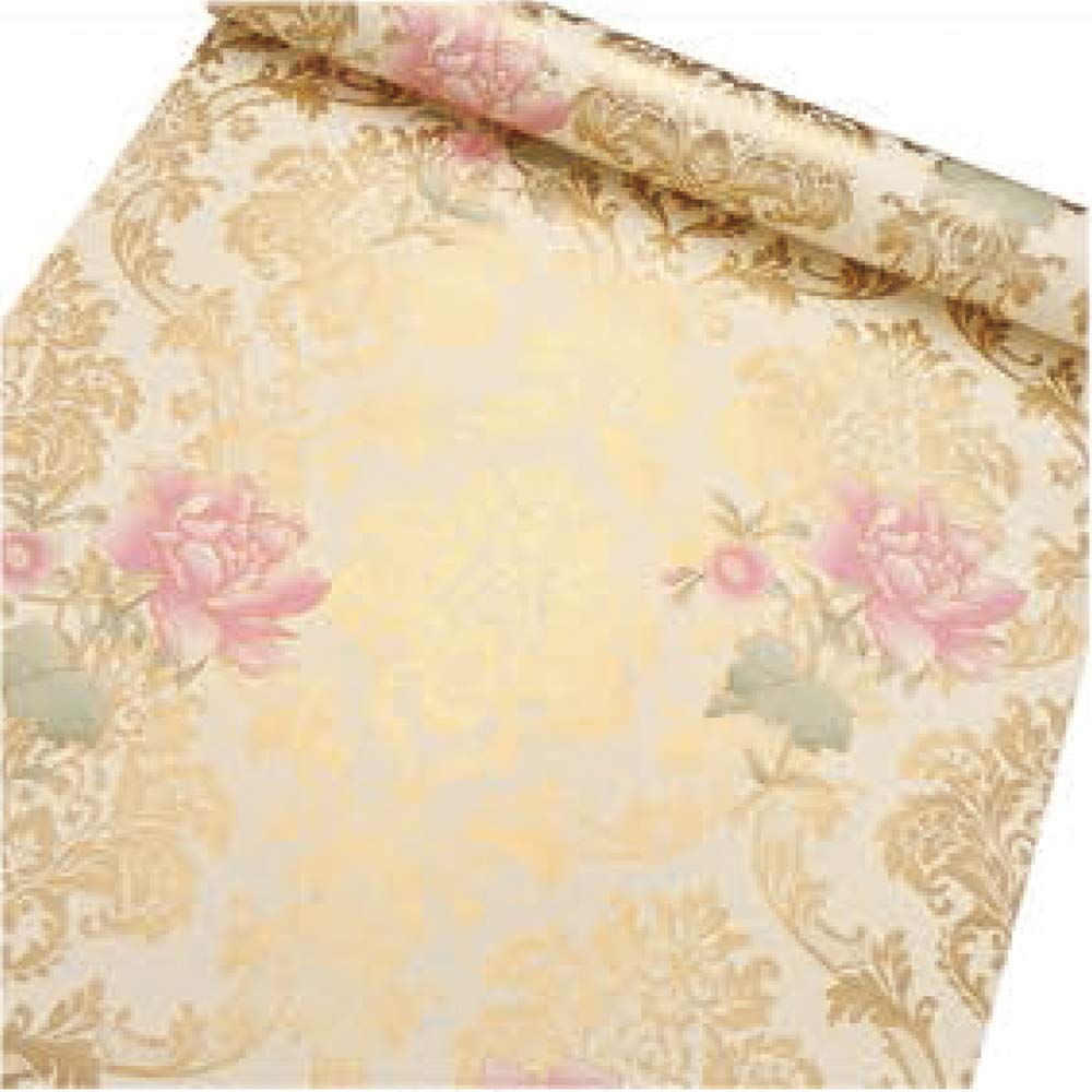 ZAMNEA Self-Adhesive Shelf Liners - Removable Drawer & Wall Stickers for Kitchen, Bathroom, Dresser - Floral Decor (Gold Pink Flowers, 17.8