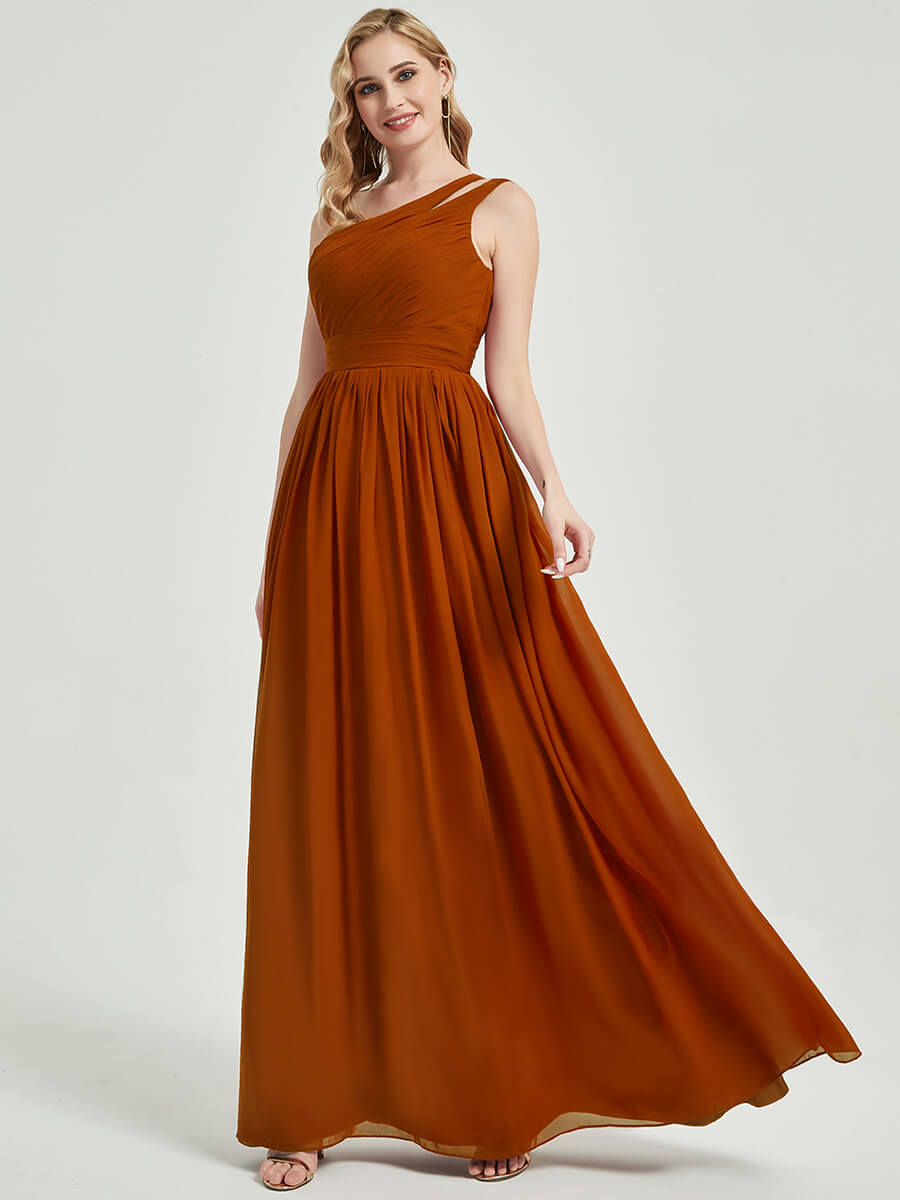 Elegant Burgundy One Shoulder A-Line Floor Length Chiffon Bridesmaid Dress for Weddings & Formal Events - Perfect for Evening Galas, Proms & Special Occasions