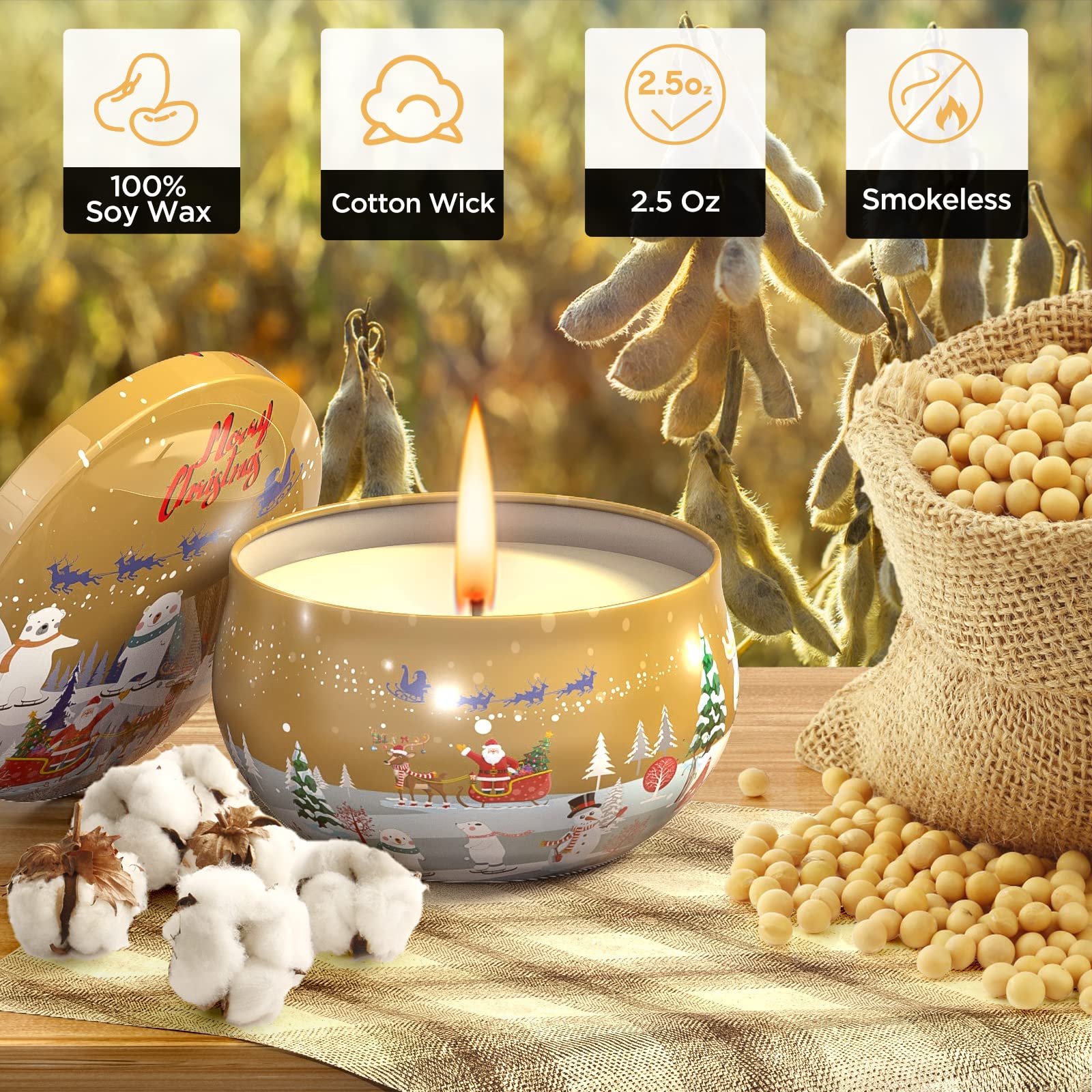 Christmas Scented Candles Gift Set - 12 Aromatherapy Candles for Home, Spa & Yoga
