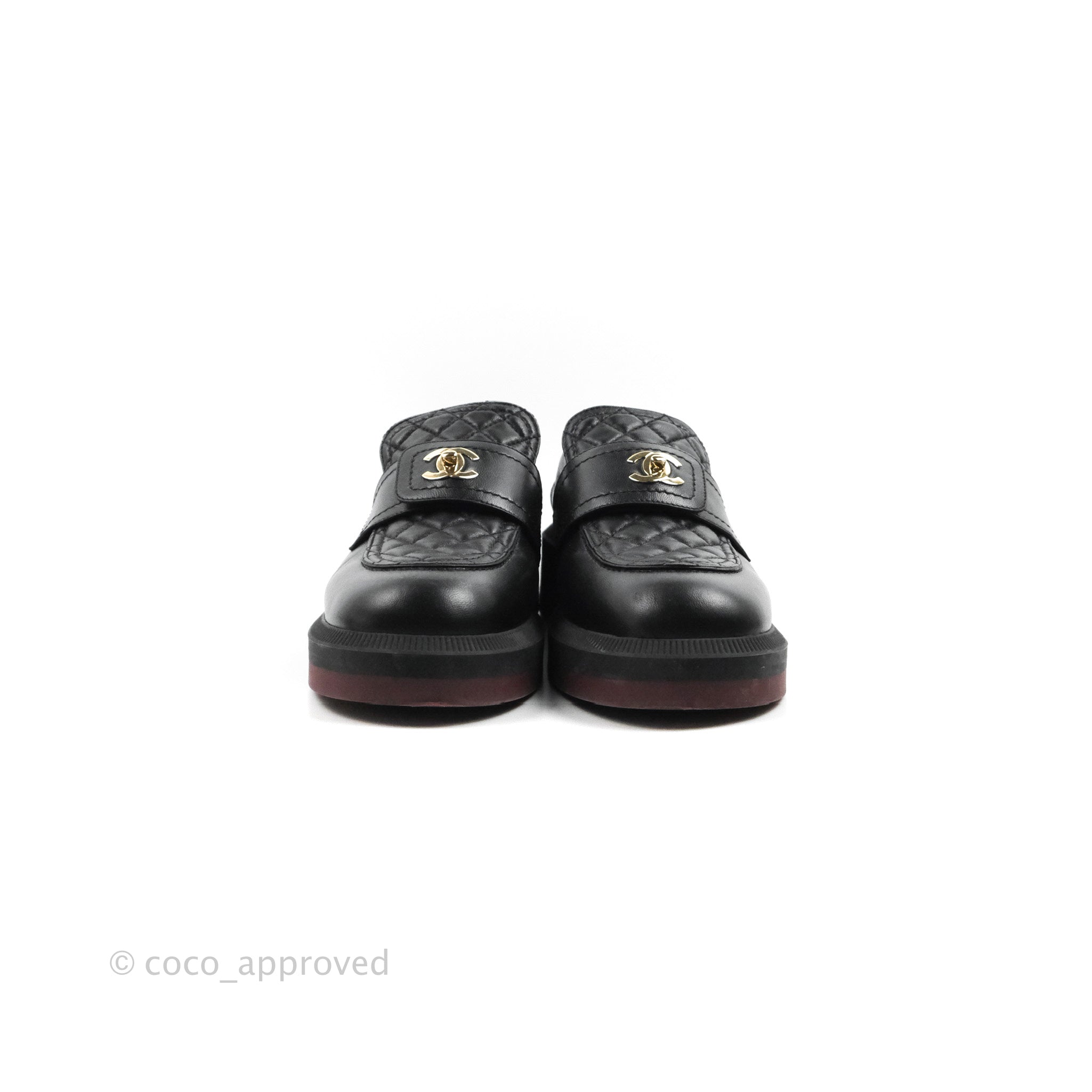Chanel CC Turnlock Loafers Women's Shoes - Quilted Black Calfskin Leather with Gold Hardware - Size 40 EU (9.5 US) - Luxury Designer Flats for Work, Office & Formal Occasions