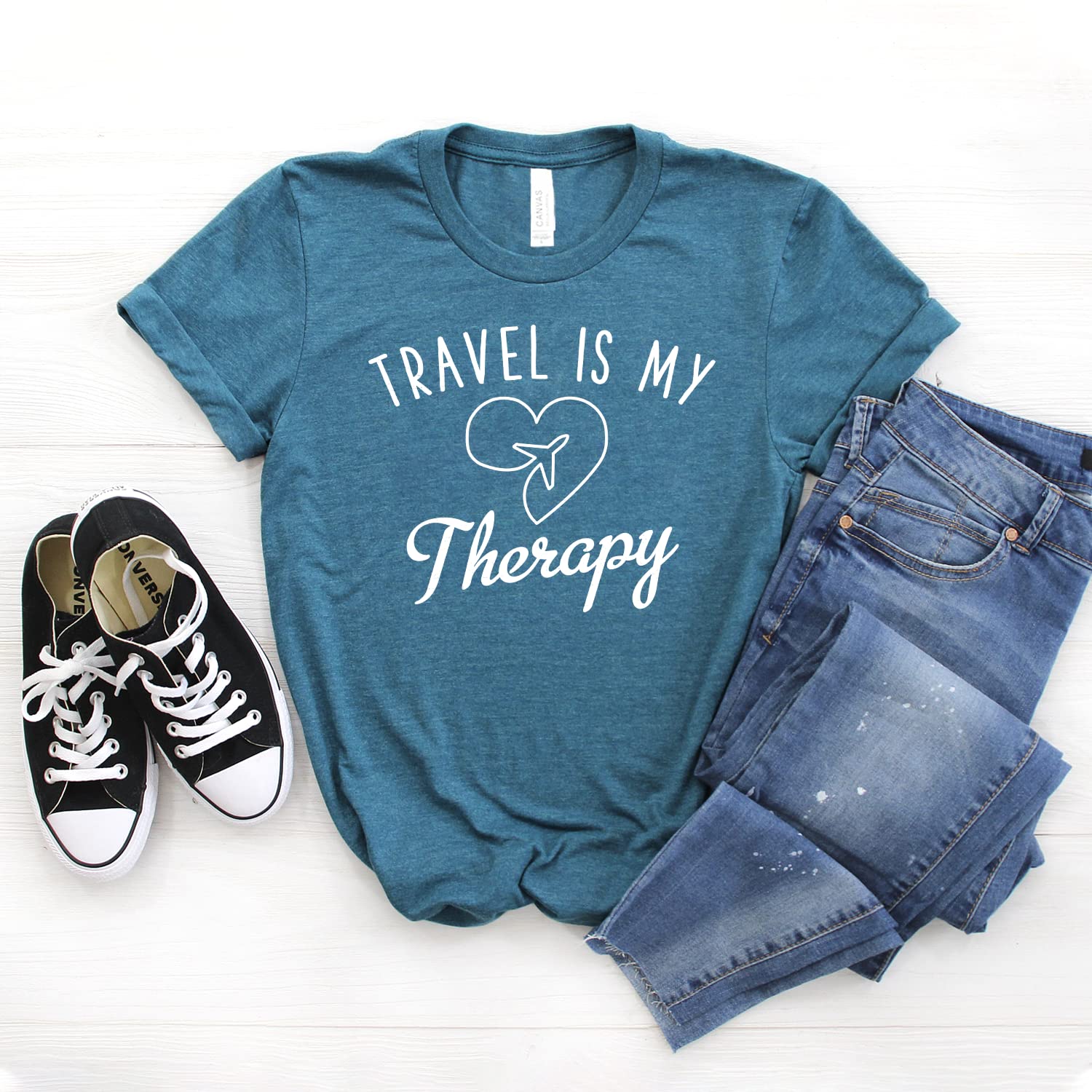 Travel Is My Therapy T-Shirt - Funny Travel Shirt for Men & Women - Soft Unisex Tee - Perfect Traveler Gift (Catch Flights Not Feelings) - Ideal for Vacations, Road Trips & Adventure Travel