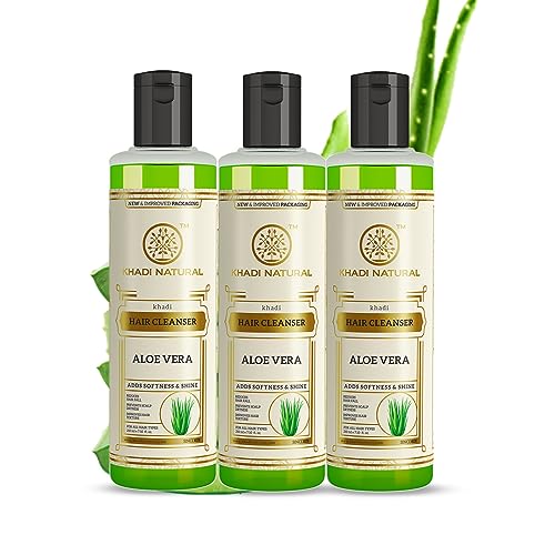 Khadi Natural Aloe Vera Hair Shampoo for Healthy Hair Growth - Reduces Hair Fall, Sulfate-Free Cleanser for All Hair Types - Pack of 3 (630ml Total) - Perfect for Daily Hair Care & Scalp Nourishment