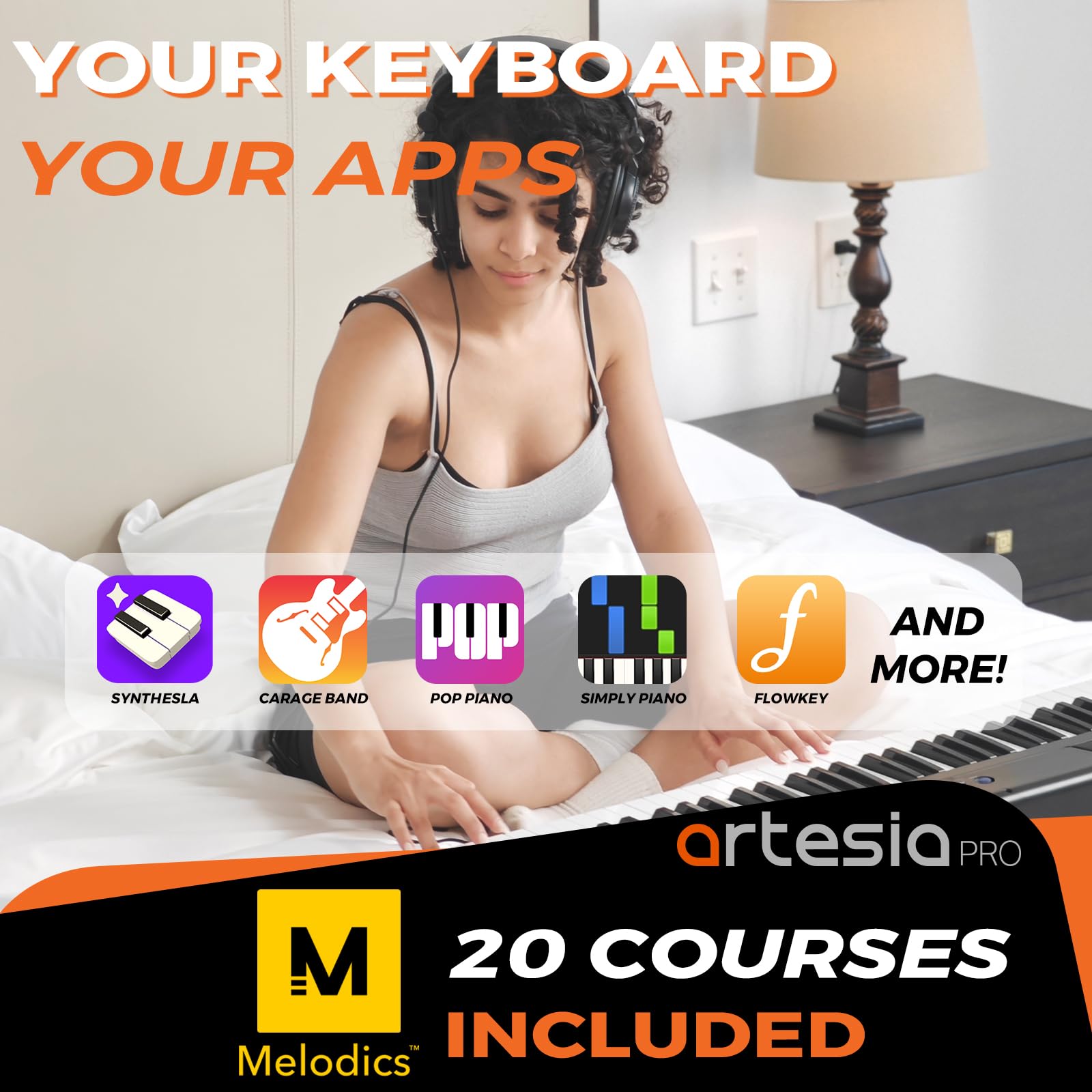 Artesia 73-Key Portable Digital Piano with Weighted & Velocity-Sensitive Keys - Includes Sustain Pedal & Melodics Live Lessons - Perfect for Home Practice, Studio Recording & Live Performances