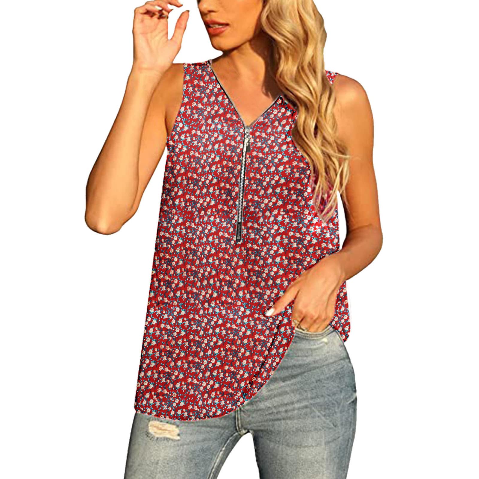 Women's Graphic Tank Tops - Cute Summer Casual Sleeveless Shirts with Zipper & Loose Fit | Perfect for Beach, Gym, and Everyday Wear