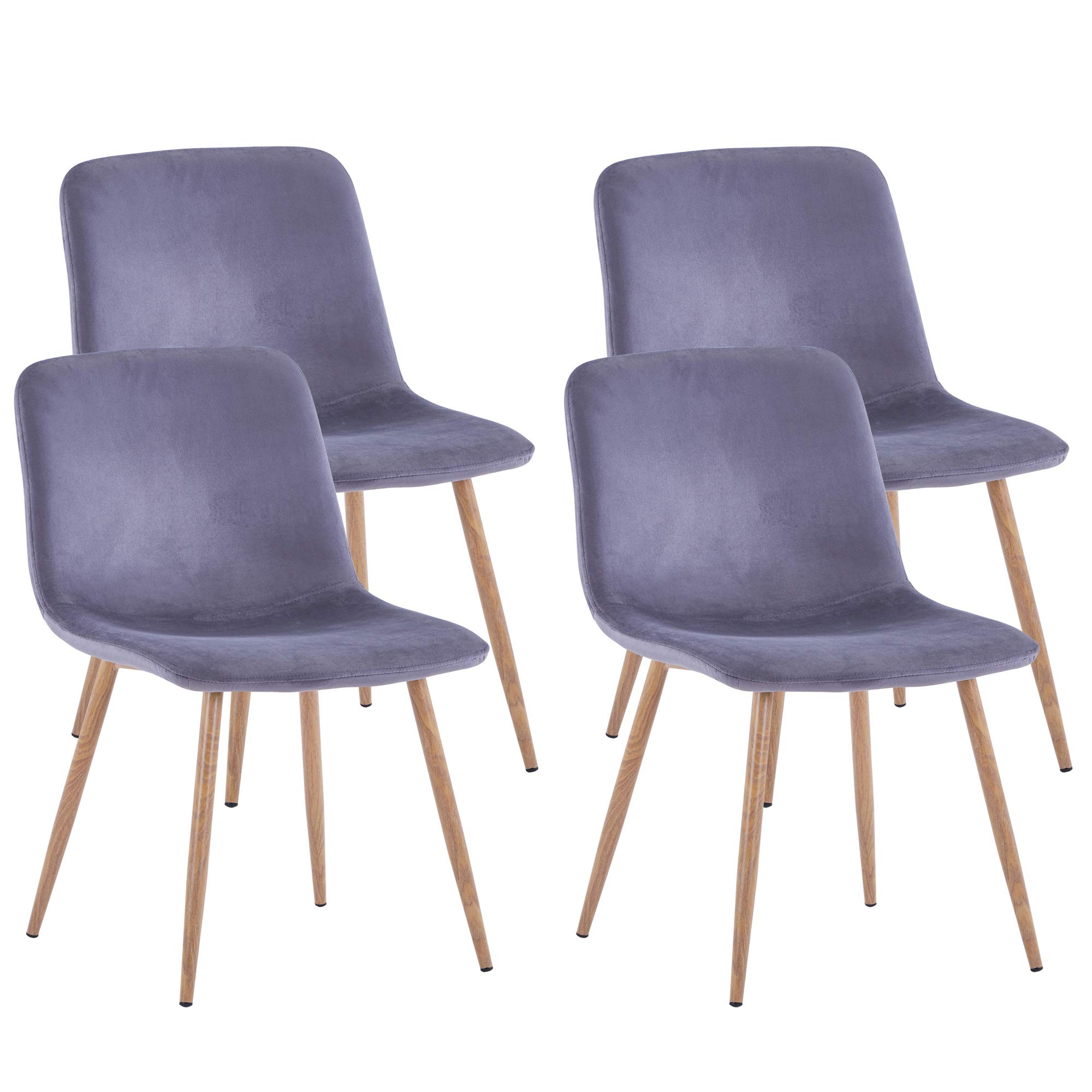 Velvet Upholstered Dining Chairs Set of 4 - Modern Mid-Century Style Side Chairs with Sturdy Metal Legs, Soft Gray Fabric for Kitchen, Dining Room, Bedroom & Living Room - Perfect for Family Gatherings, Dinner Parties & Home Decor