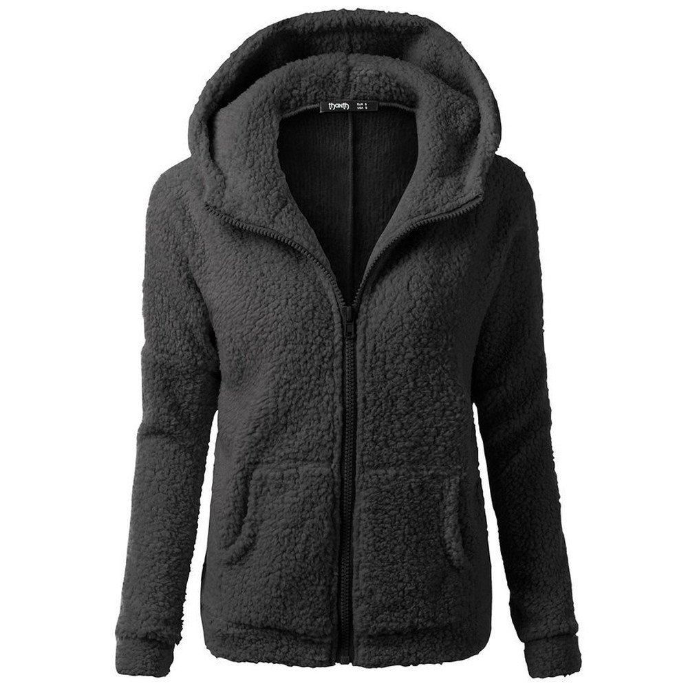 Plus Size Women's Thick Hooded Sweater Coat - Winter Warm Wool & Cotton Zip Up Jacket with Pockets | Cozy Outerwear for Cold Weather, Casual Outings & Layered Winter Fashion