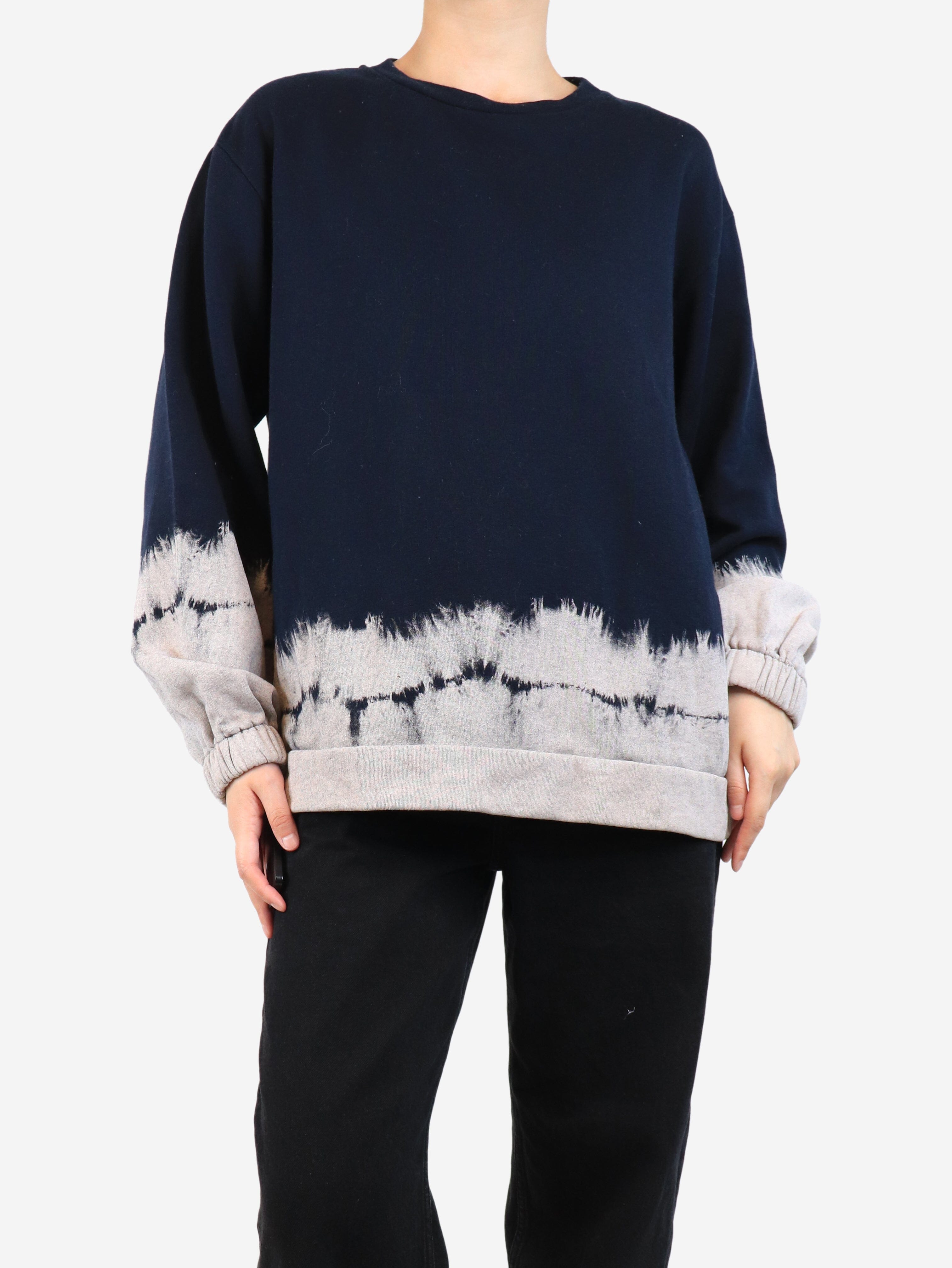 Blue and Beige Tie Dye Sweatshirt - Women's Size UK 10 (US 6) | Soft Cotton Pullover for Casual Wear, Street Style & Loungewear