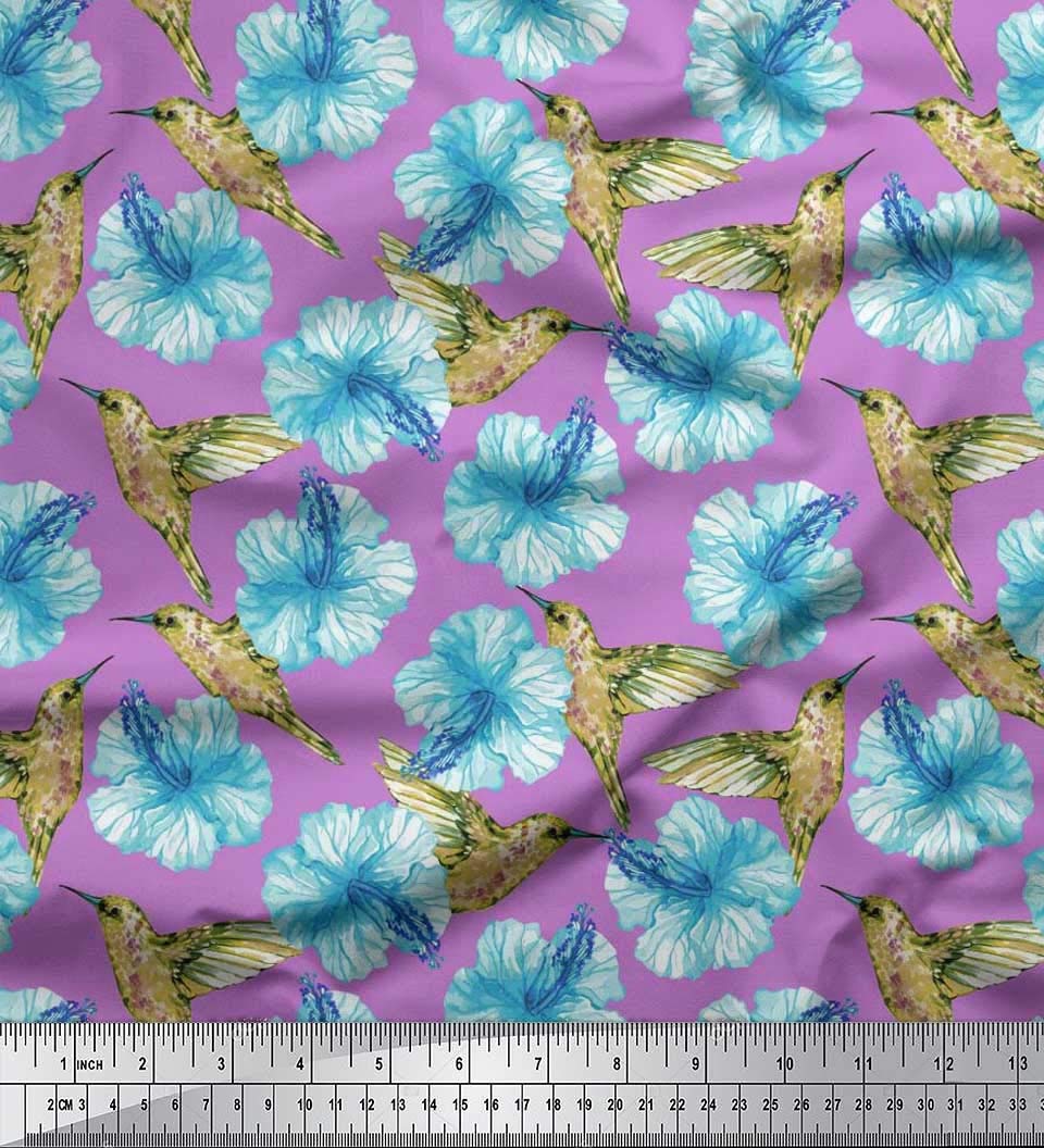 Soimoi Moss Georgette Brown Fabric by The Yard - 42 Inch Wide Hummingbird & Floral Print Fabric for Dresses, Curtains & DIY Crafts - Lightweight Flowy Material for Sewing Projects & Home Decor