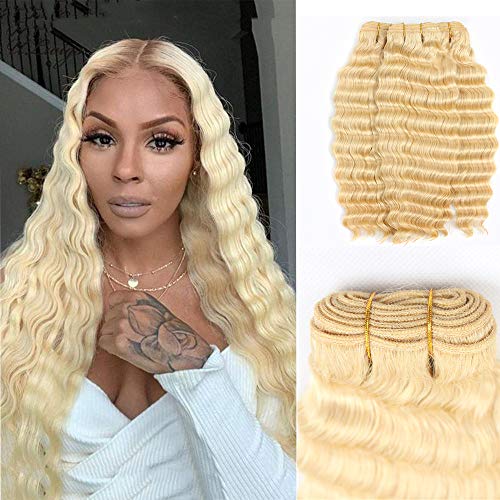 36 Inch 613 Blonde Brazilian Deep Wave Human Hair Extensions - 10A Unprocessed Virgin Remy Hair Weft Bundle for Natural Wet & Wavy Look - Perfect for Daily Styling, Special Occasions & Salon Use
