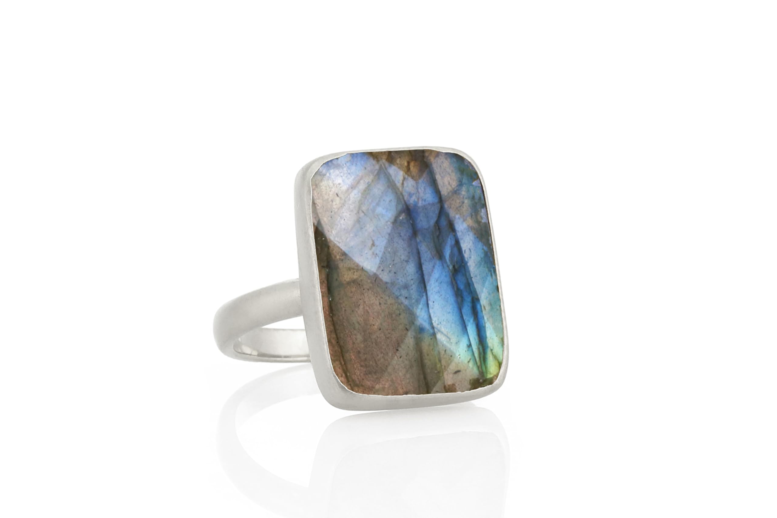 Labradorite Statement Ring - Gold Filled Rectangle Cut Gemstone Ring - Bezel Set Stackable Jewelry - Big Flashy Ring for Women | Perfect for Parties, Weddings & Everyday Elegance