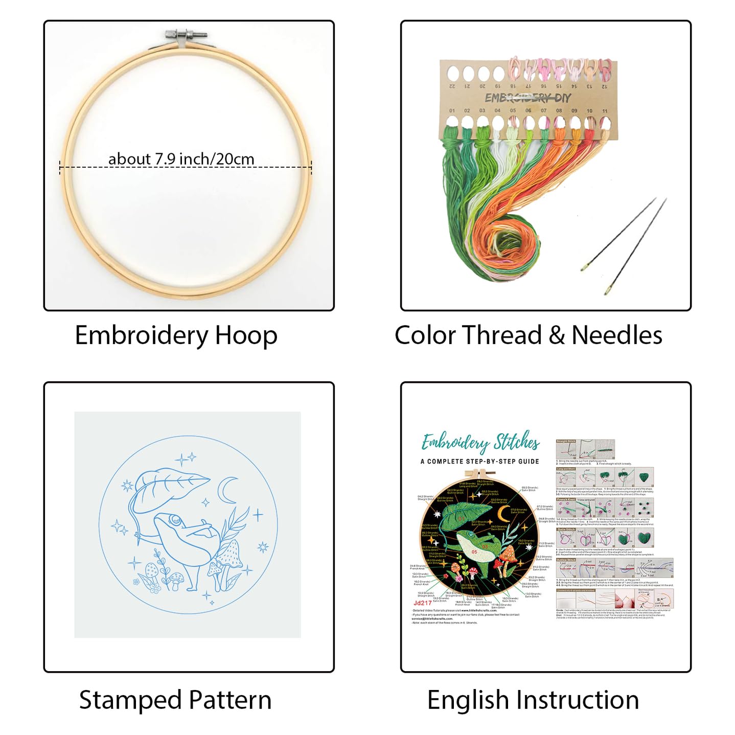 Louise Maelys Beginner Embroidery Kit - Frog Design Cross Stitch Set with Art Night Pattern for Adults | DIY Needlepoint Starter Kit for Home Decor & Craft Night Projects