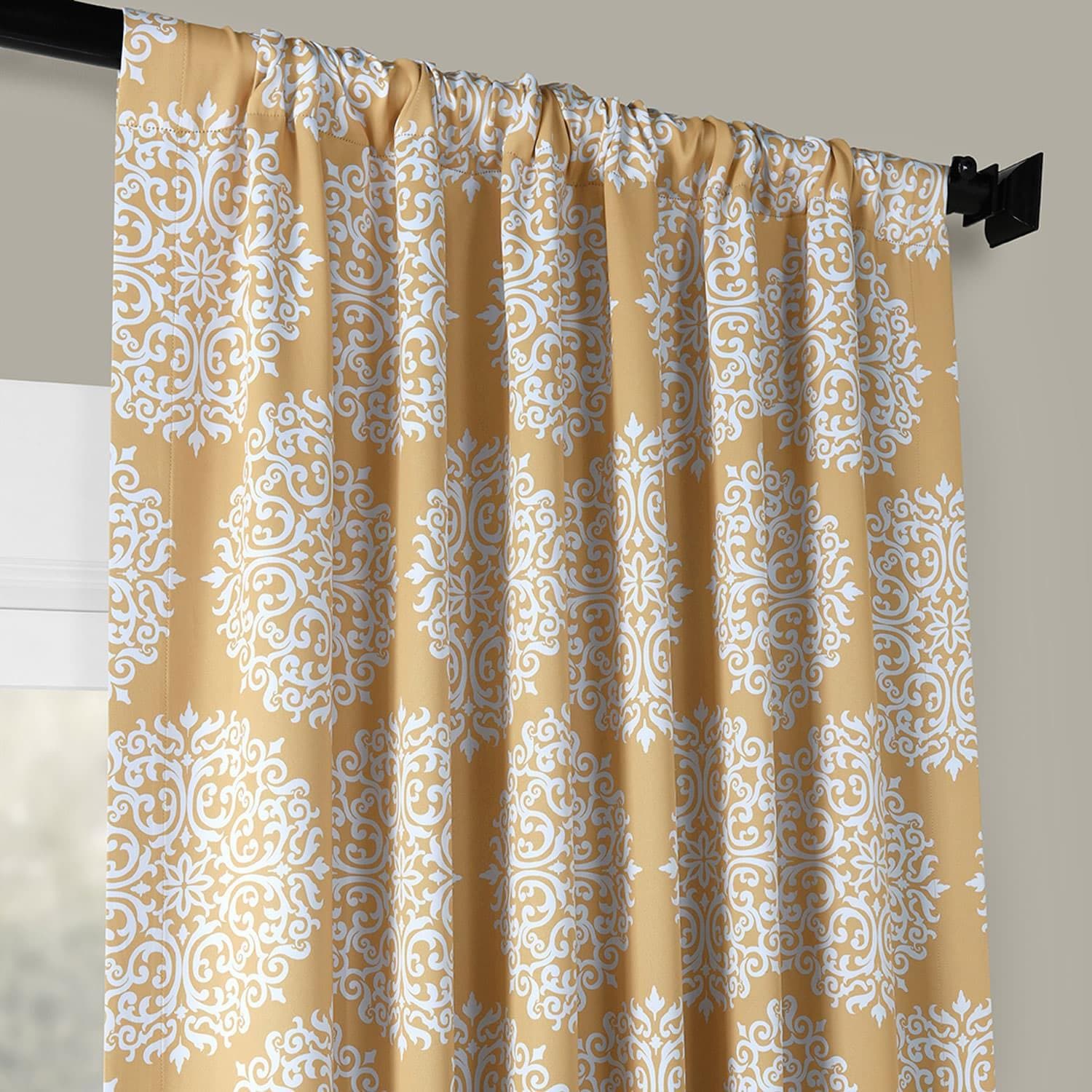 Meridian Gold Damask Blackout Curtains for Bedroom & Living Room - Thermal Insulated Window Drapes for Light Blocking & Privacy