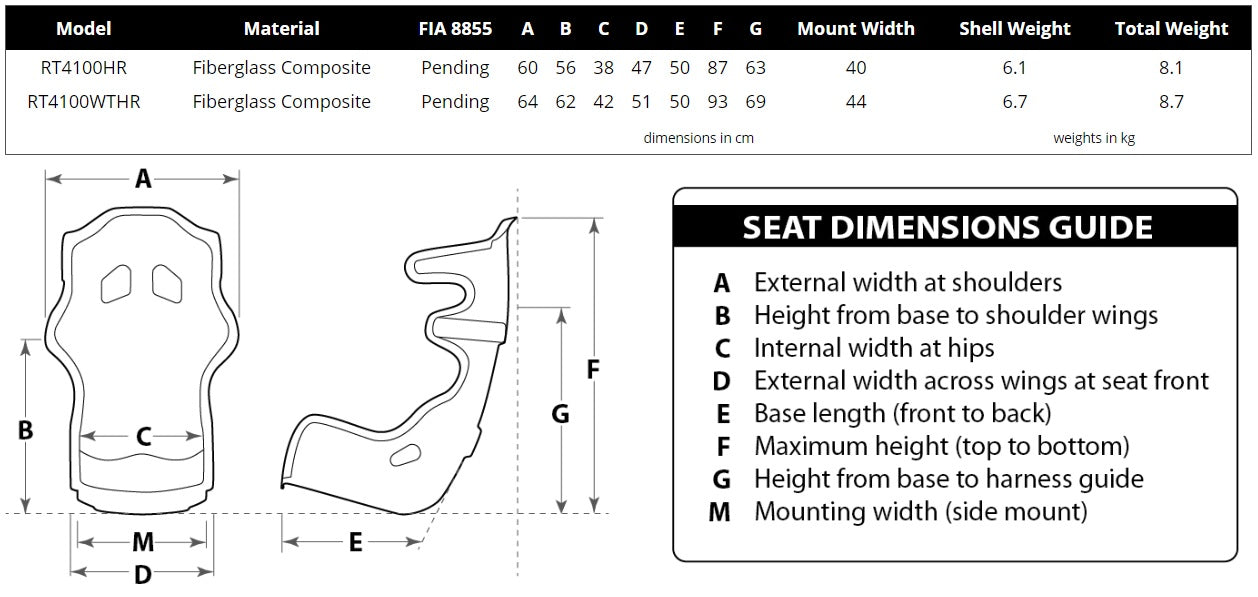 Racetech RT4100HR, RT4100 THR & WTHR Racing Seat - High Performance Racing Seats for Track & Drift Cars - Perfect for Motorsports, Sim Racing & Professional Drivers