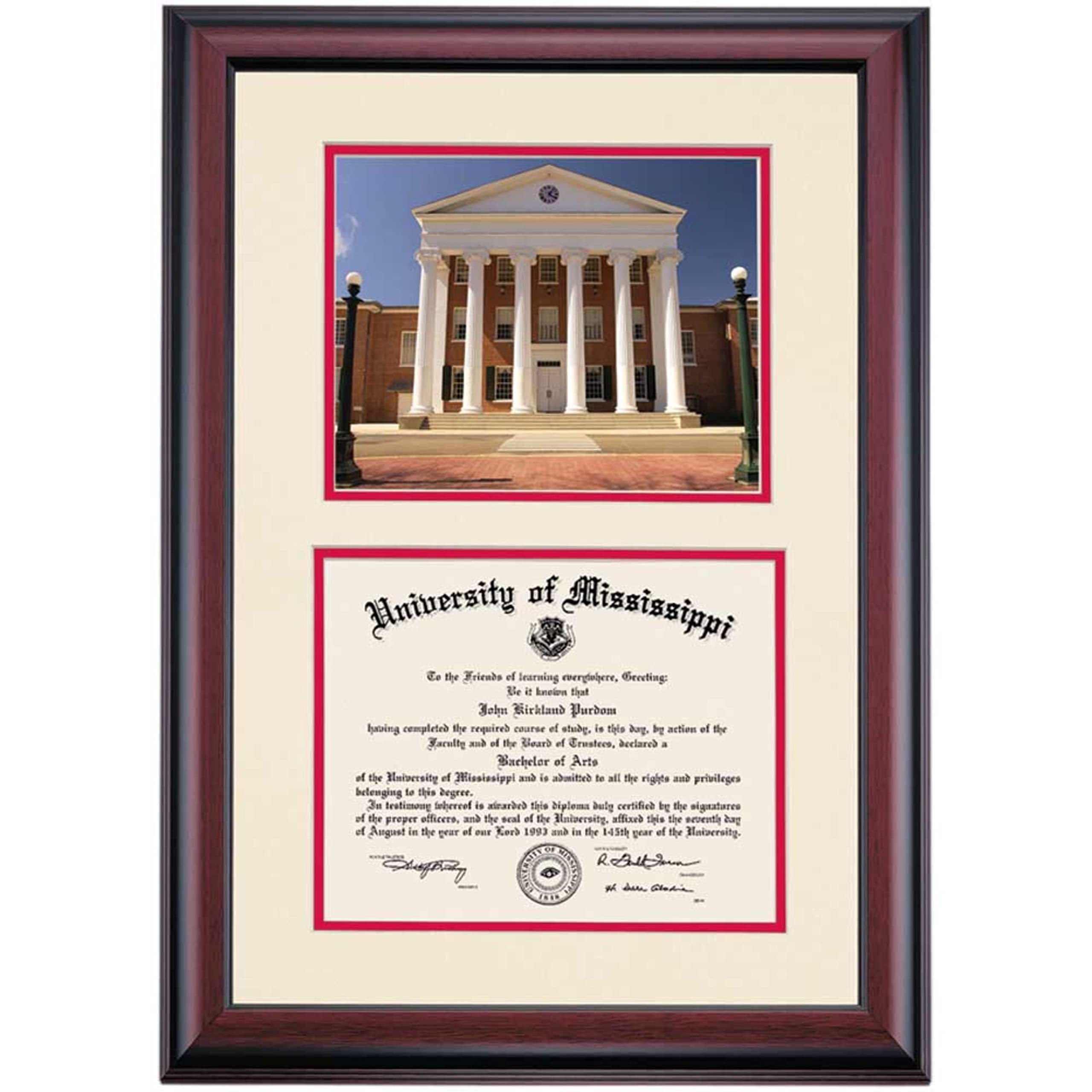University of Mississippi Ole Miss Rebels Diploma Display Frame | 9x12 Graduation Certificate Holder with Ivory/Cherry Mat & Lyceum Photo | Perfect Graduation Gift for Alumni & Students | Office, Home, or Dorm Decor