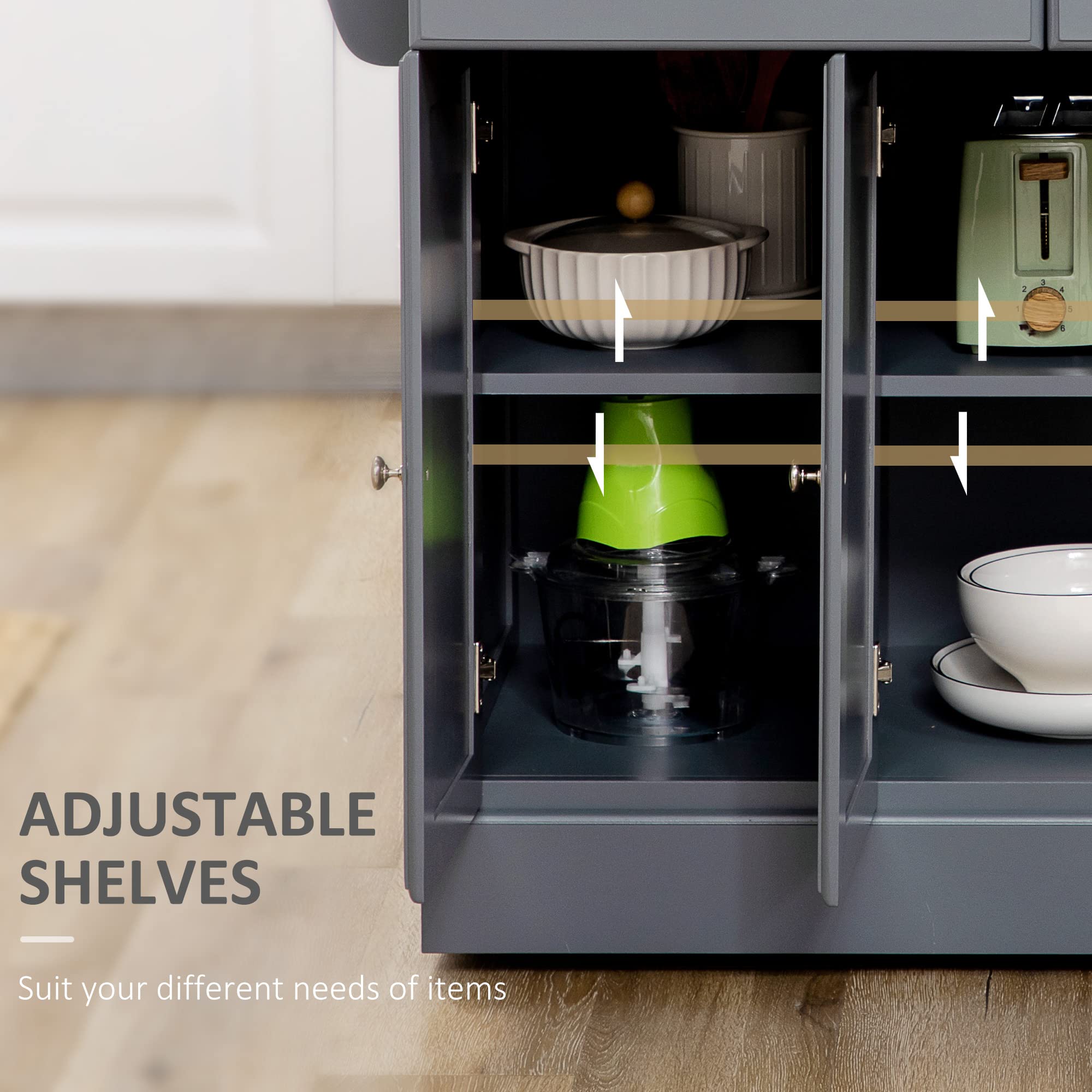 HOMCOM 3-Tier Rolling Kitchen Island with Drawers, Wood Countertop & Spice Rack - Mobile Storage Cabinet for Small Spaces, Dark Gray - Perfect for Apartments, Dorms & Compact Kitchens
