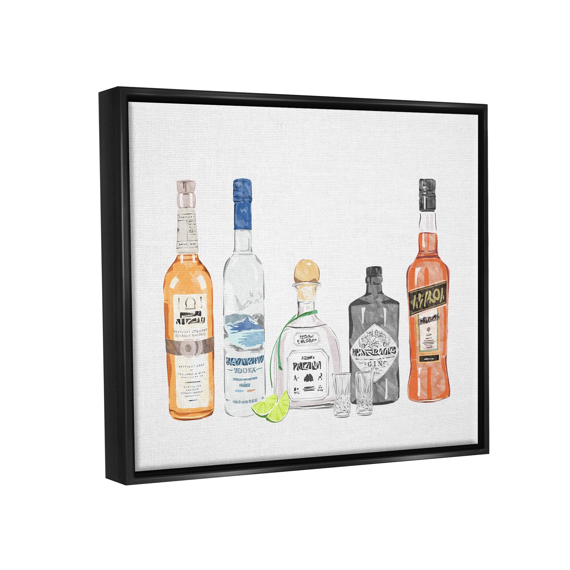 Stupell Industries Mixed Bar Liquor Bottles Floating Framed Wall Art - Modern Home Bar Decor by Ziwei Li | Perfect for Living Room, Dining Room, Home Bar & Office Decor