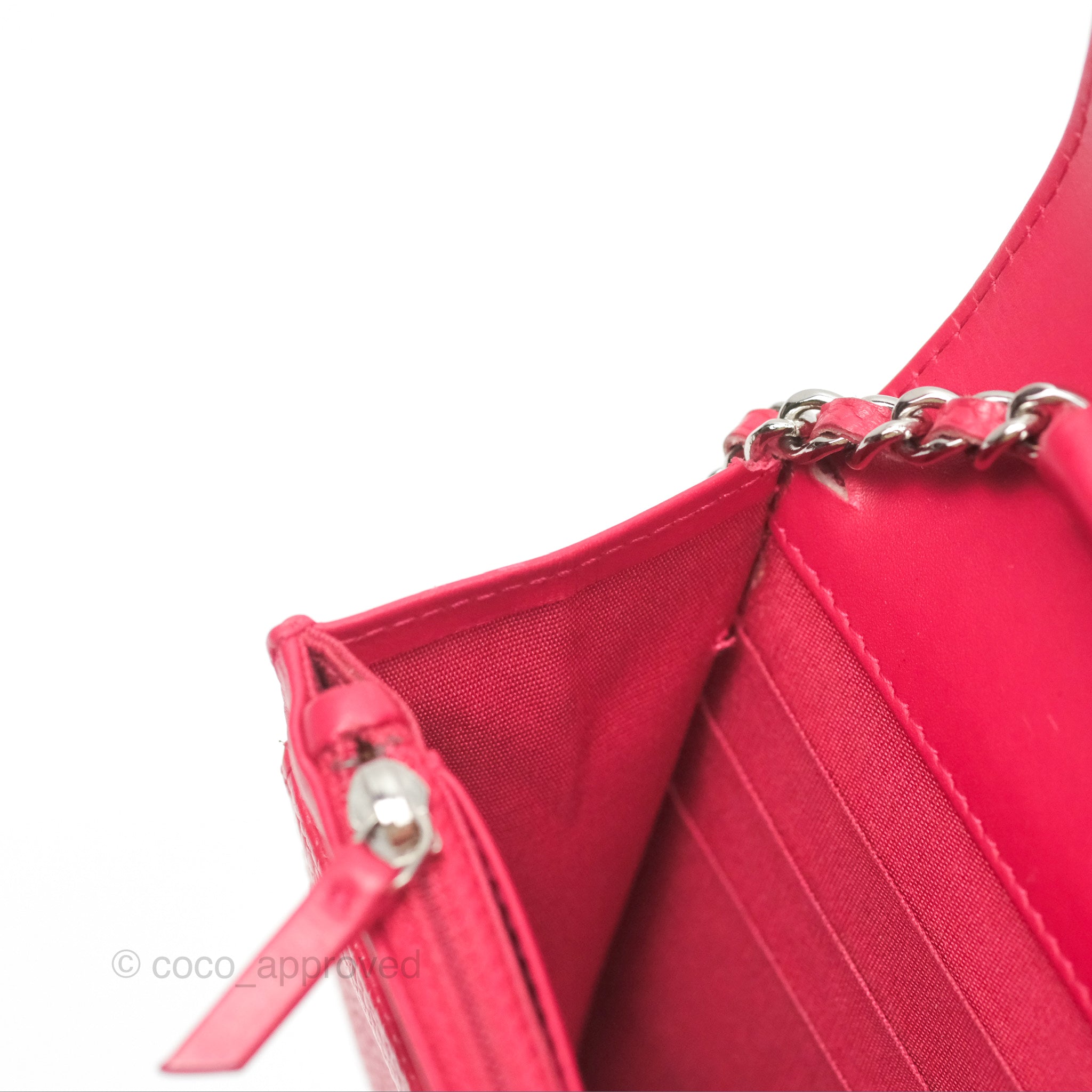 Chanel CC Wallet On Chain WOC in Dark Pink Caviar Leather with Silver Hardware - Perfect for Evening Events, Parties & Luxury Fashion Accessories